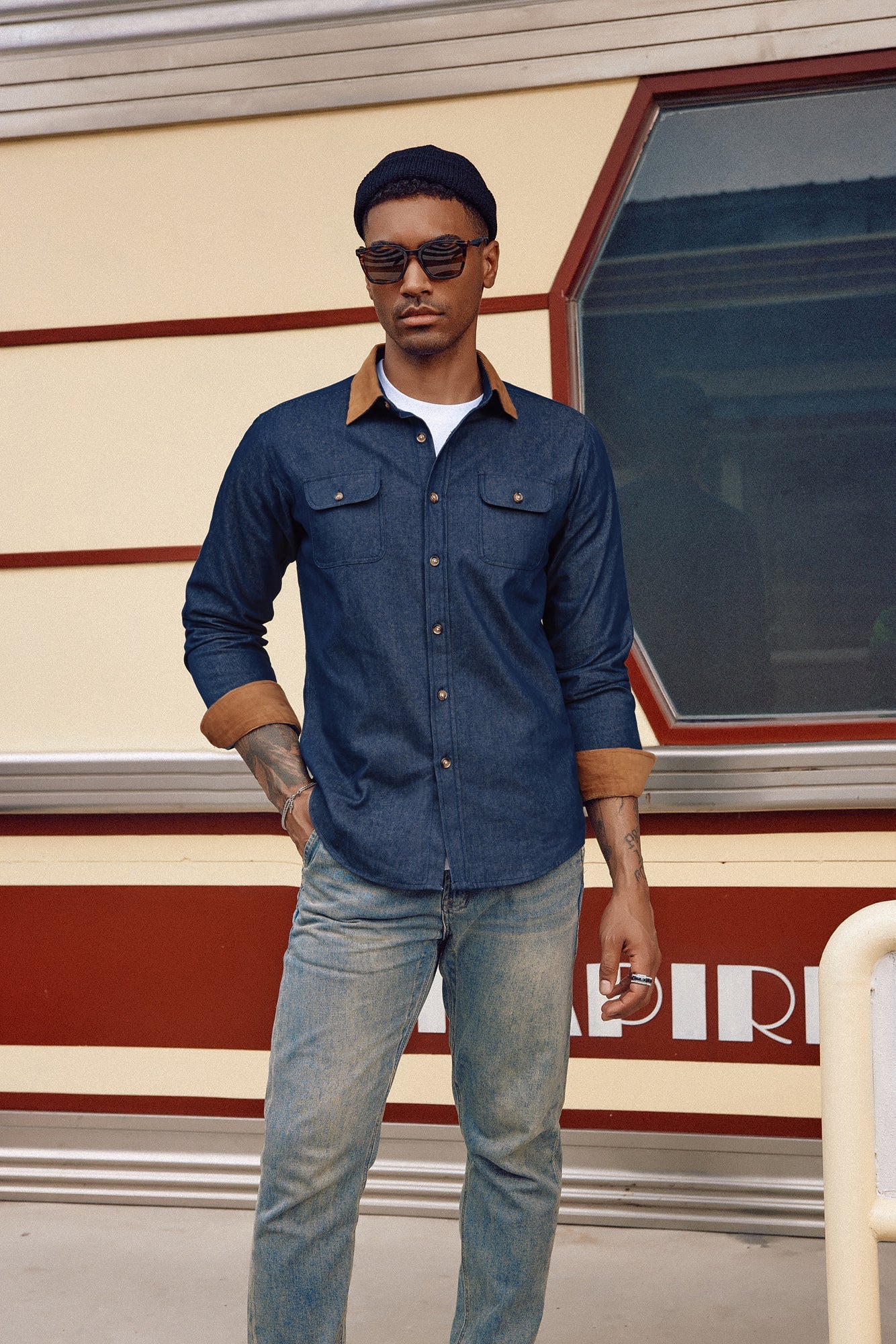 Men's Vintage Denim Shirt Long Sleeve Lapel Collar Jean Shirts Cotton Button Down Cardigans Shirt - Image 9