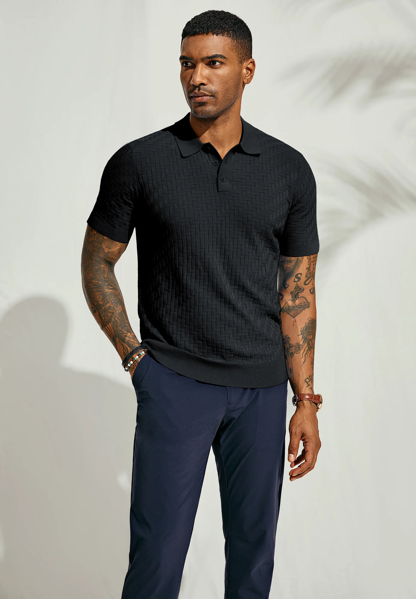 Mens Vintage Polo Shirts Casual Knitted Texture Golf Polo Shirts - Image 6