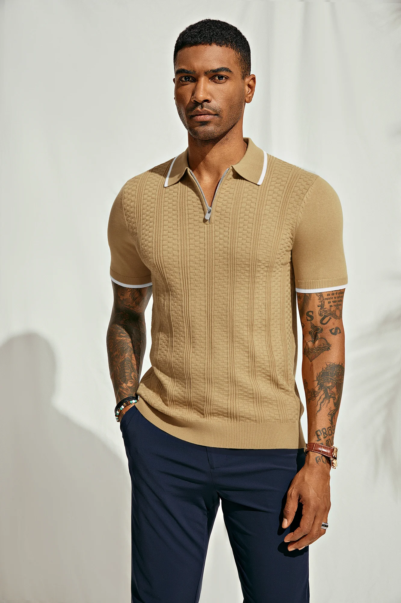 Mens Vintage Polo Shirts Texture Pattern Knit Golf Polo Shirts - Image 11