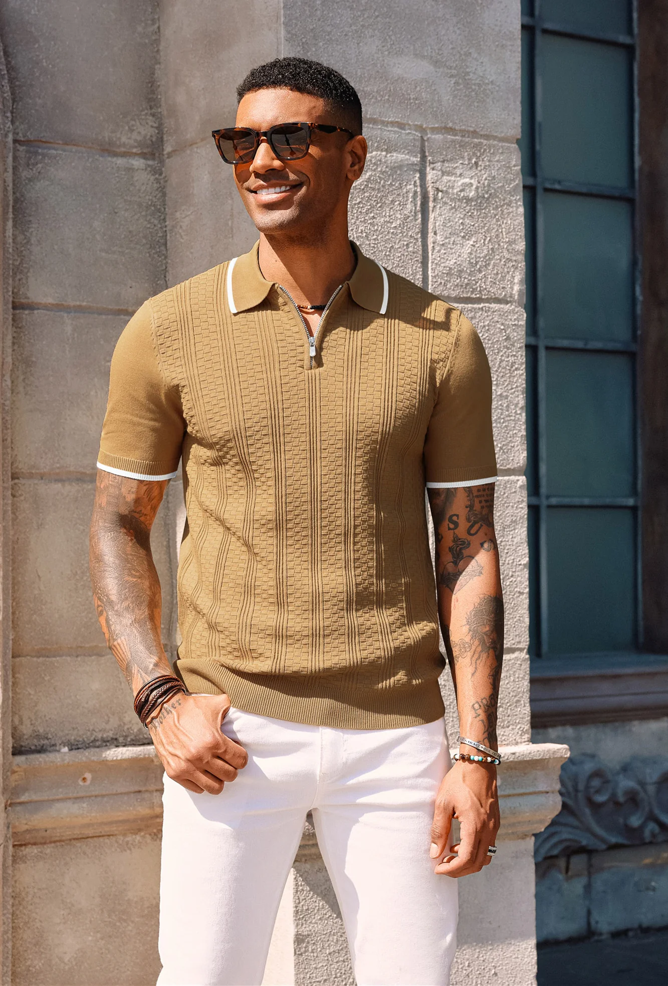 Mens Vintage Polo Shirts Texture Pattern Knit Golf Polo Shirts - Image 12