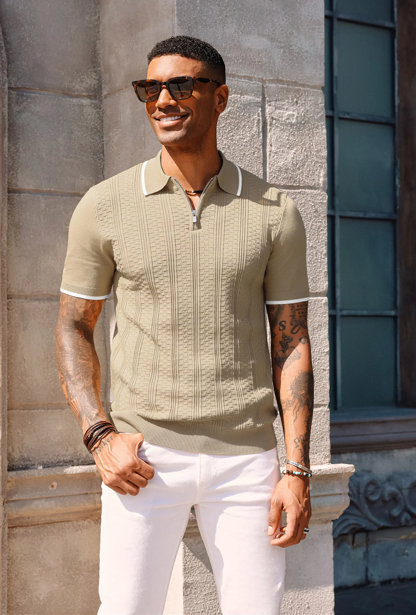 Mens Vintage Polo Shirts Texture Pattern Knit Golf Polo Shirts - Image 16