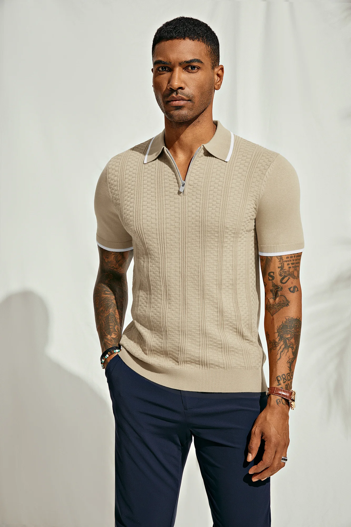 Mens Vintage Polo Shirts Texture Pattern Knit Golf Polo Shirts - Image 19