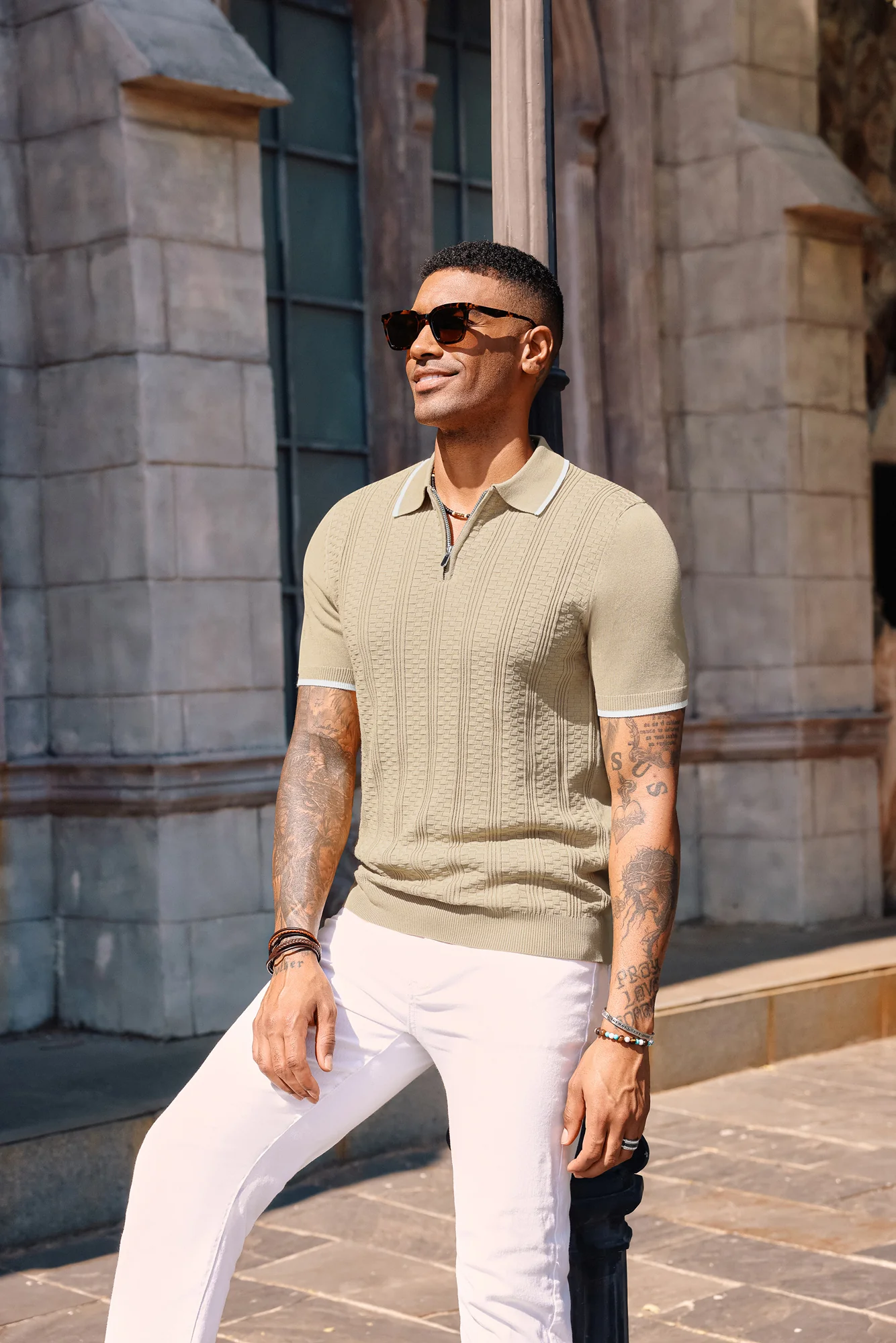 Mens Vintage Polo Shirts Texture Pattern Knit Golf Polo Shirts - Image 20