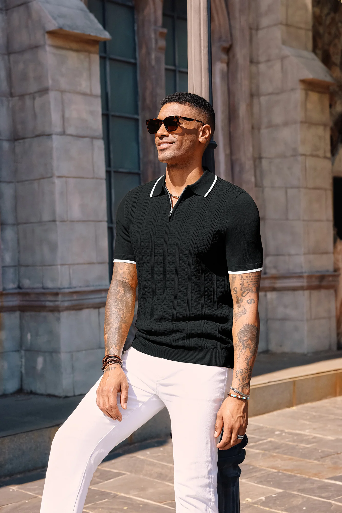 Mens Vintage Polo Shirts Texture Pattern Knit Golf Polo Shirts - Image 5