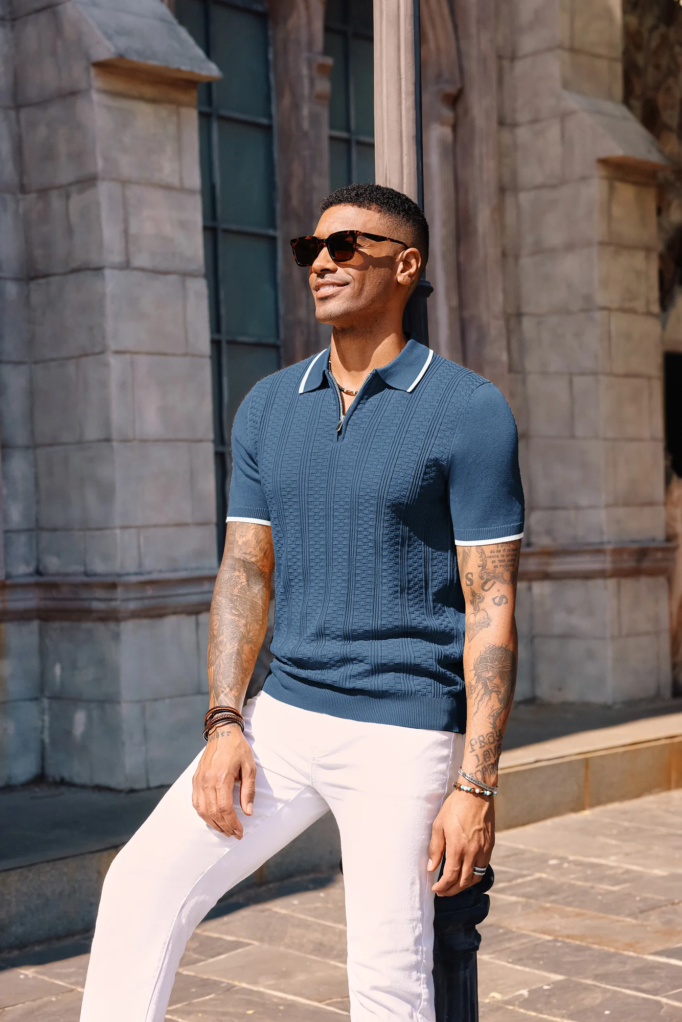 Mens Vintage Polo Shirts Texture Pattern Knit Golf Polo Shirts - Image 8
