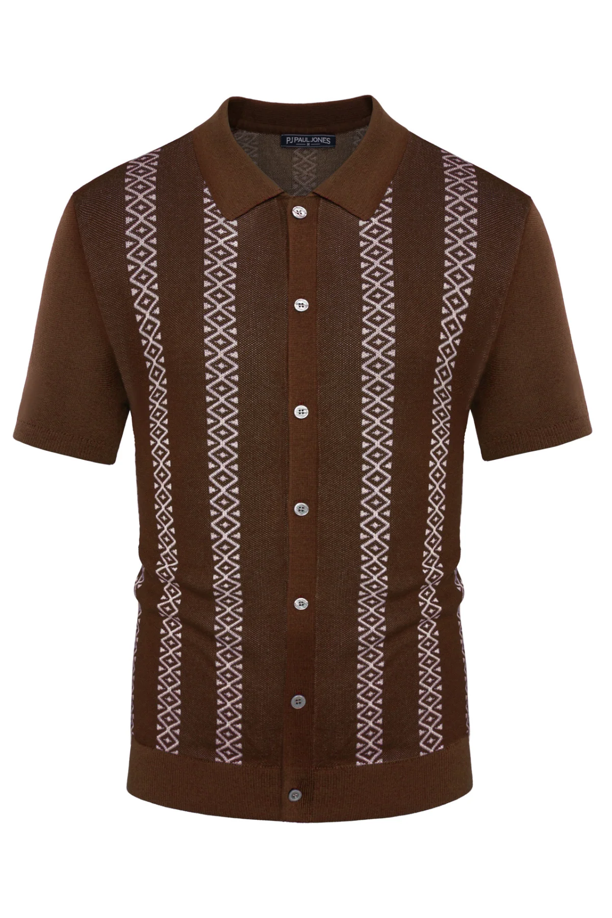 Men's Vintage Polo Short Shirt Geometric Patterns Stripe Knit Casual Shirts - Image 11