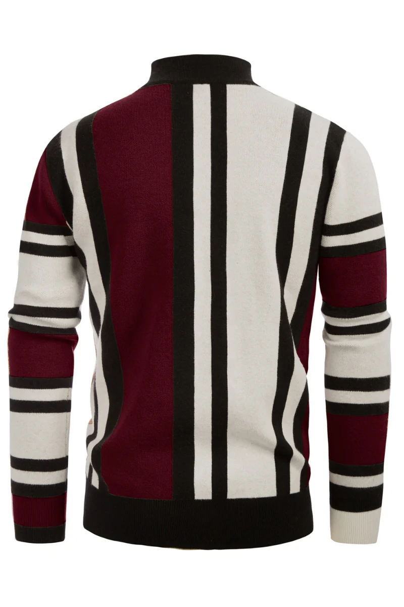 Mens Vintage Stripes Pullover Stand Collar Mockneck Jumper Sweater - Image 23
