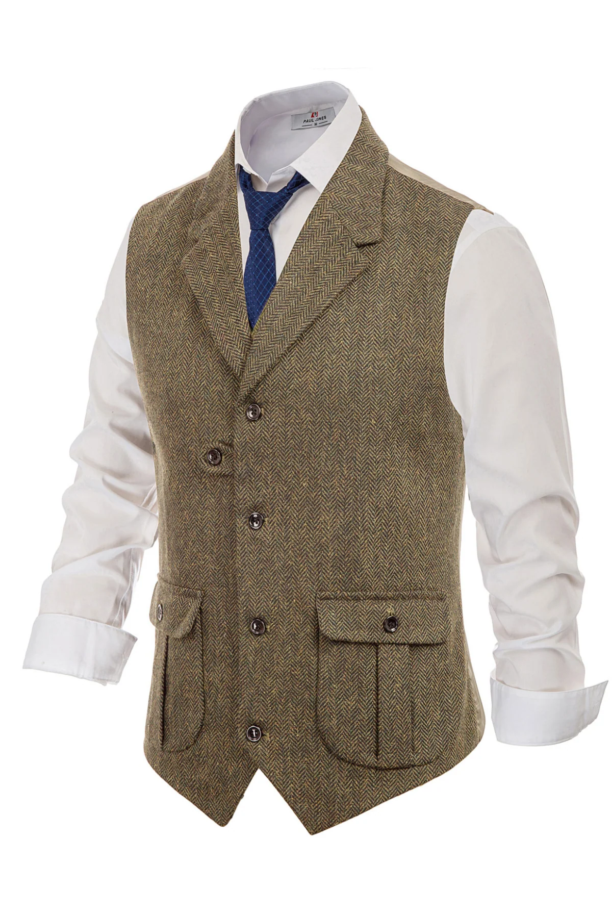 Mens Western Herringbone Suit Vest Tweed Wool Blend Slim Fit Casual Waistcoat - Image 12