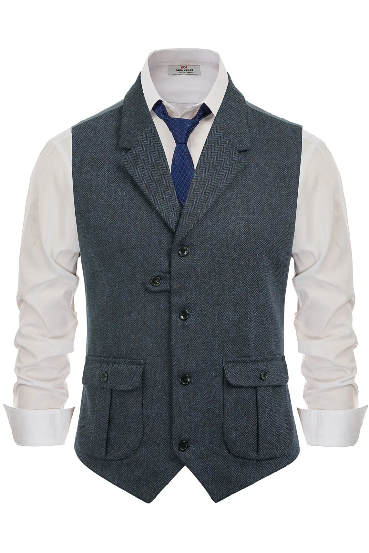 Mens Western Herringbone Suit Vest Tweed Wool Blend Slim Fit Casual Waistcoat - Image 17