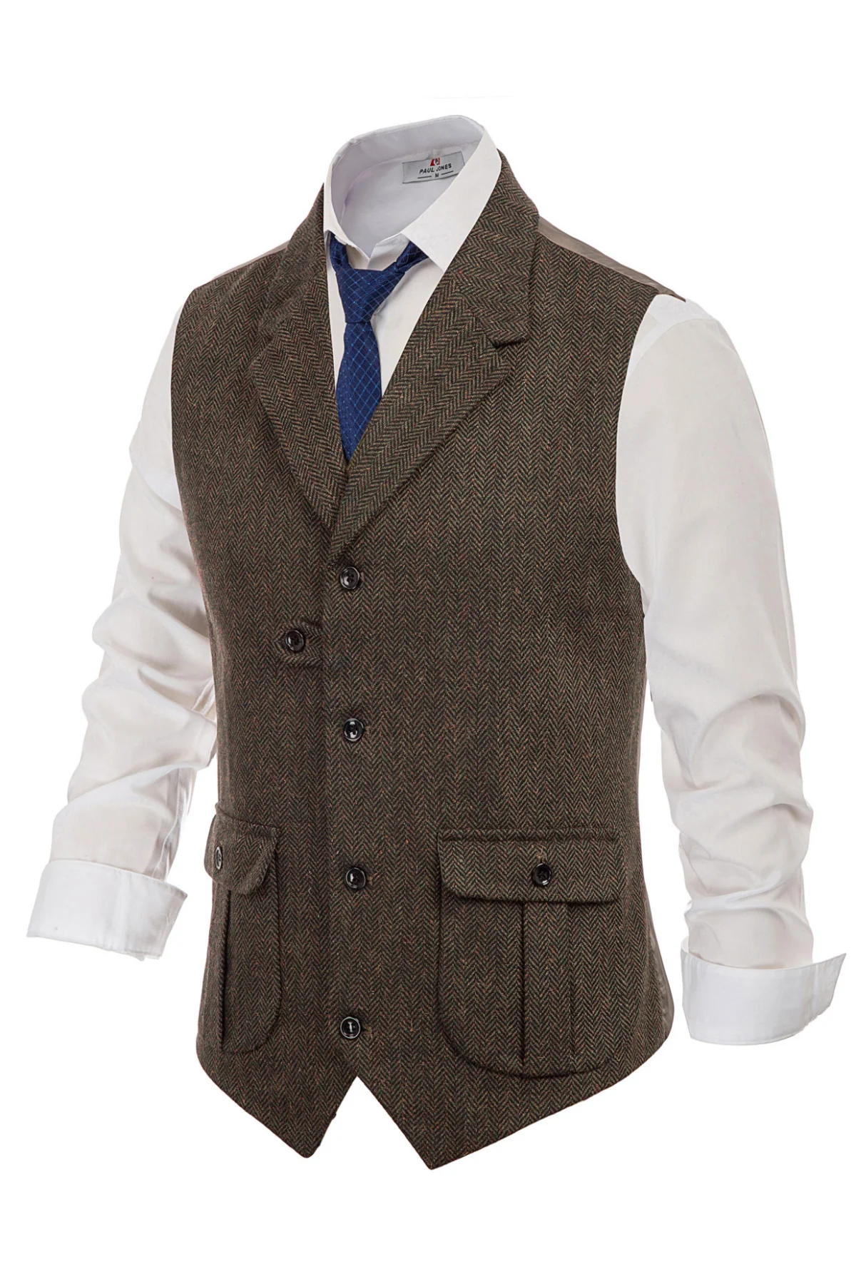 Mens Western Herringbone Suit Vest Tweed Wool Blend Slim Fit Casual Waistcoat - Image 23