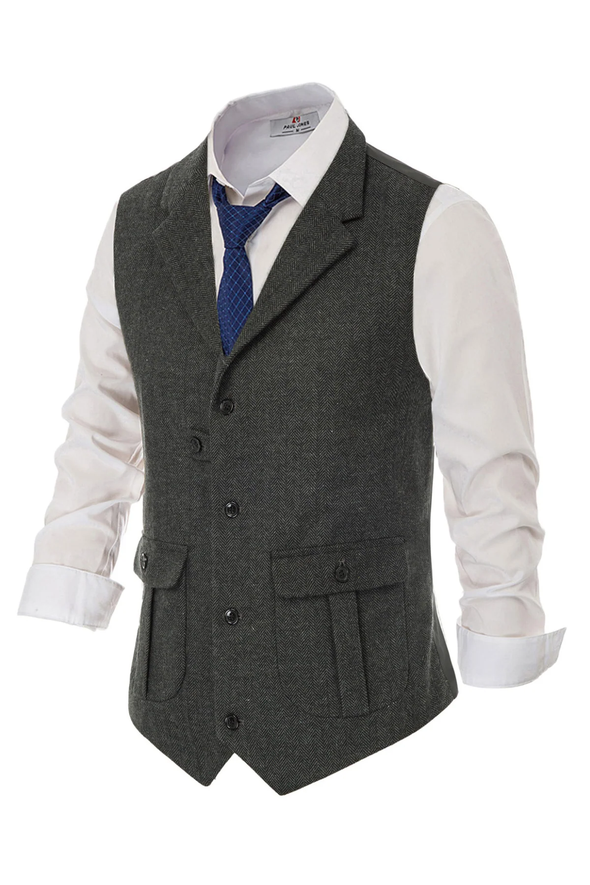 Mens Western Herringbone Suit Vest Tweed Wool Blend Slim Fit Casual Waistcoat - Image 37