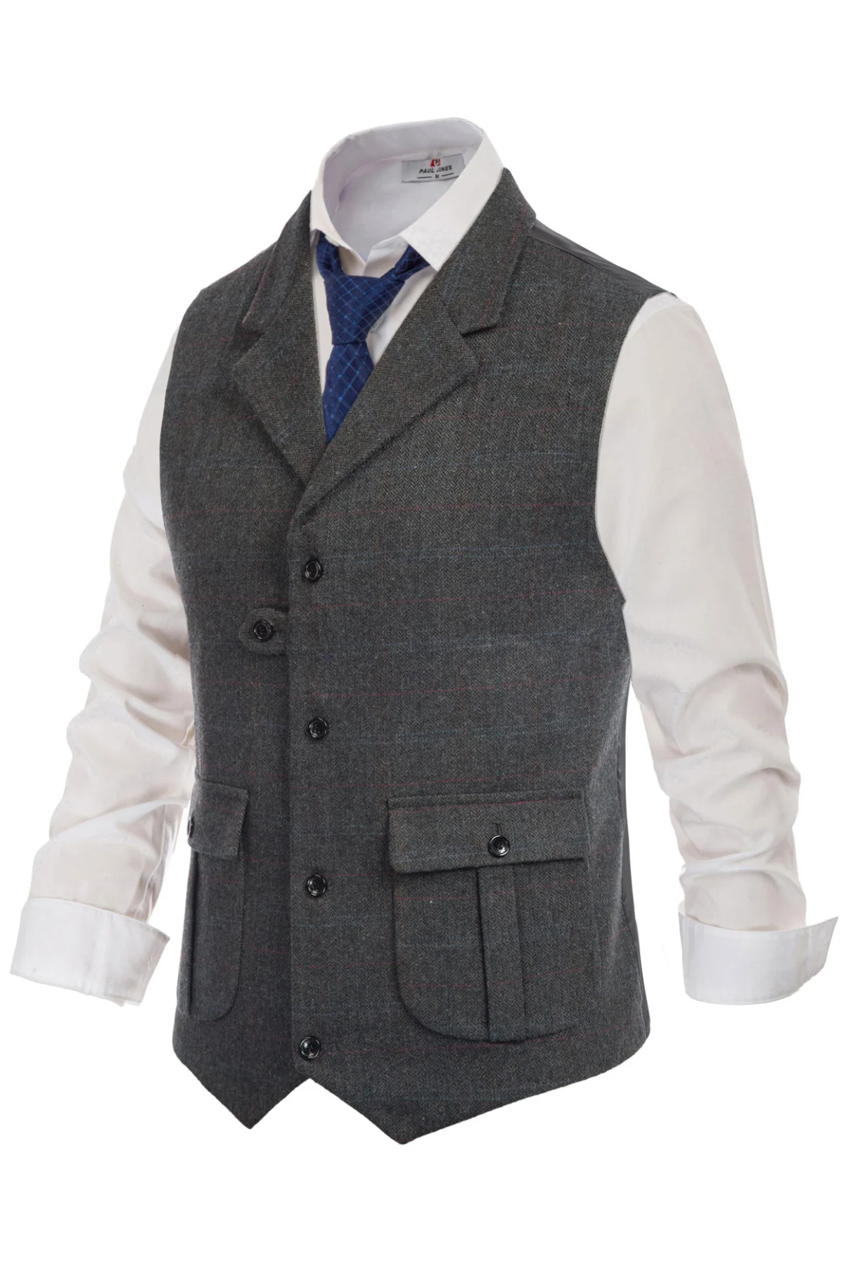 Mens Western Herringbone Suit Vest Tweed Wool Blend Slim Fit Casual Waistcoat - Image 41