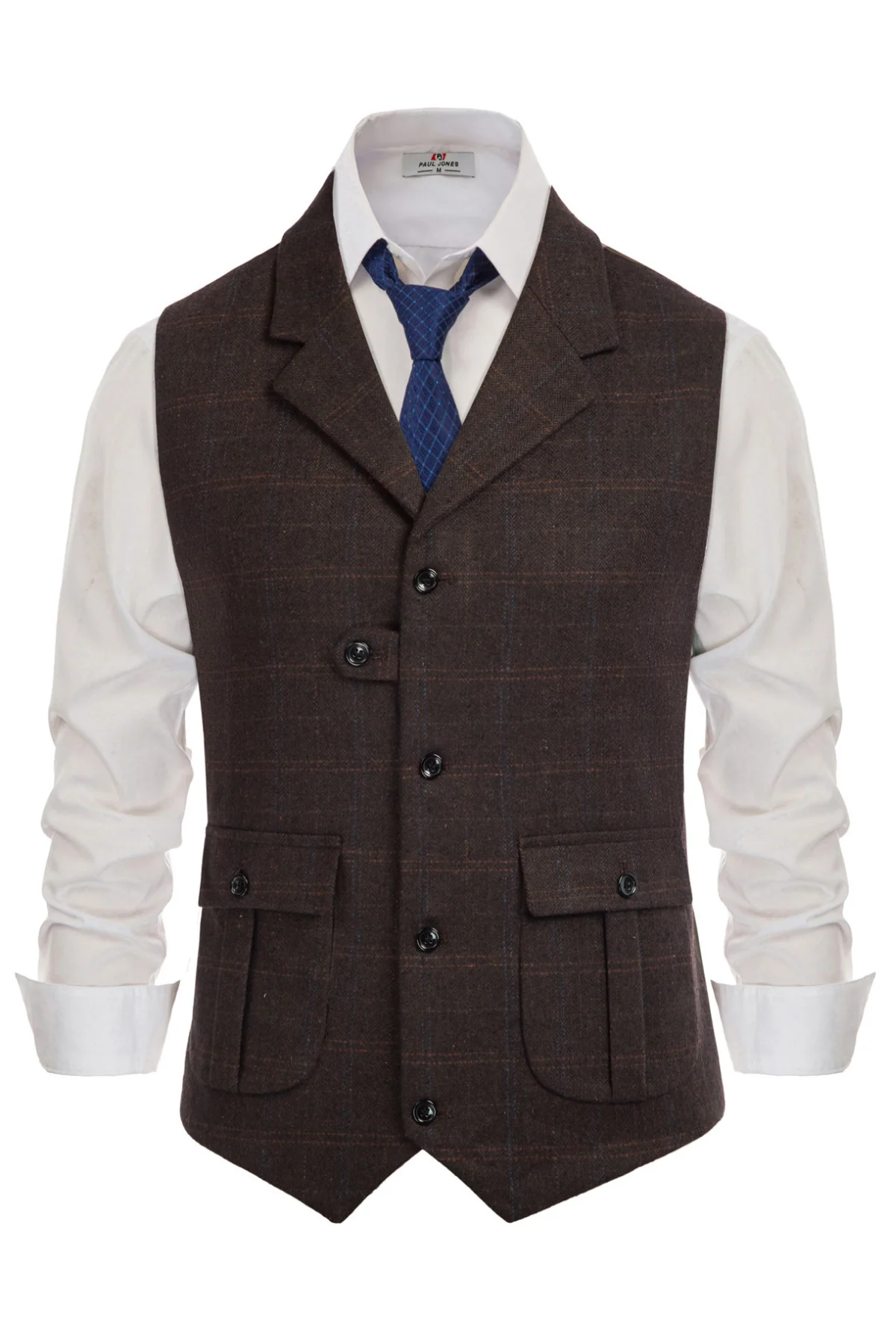 Mens Western Herringbone Suit Vest Tweed Wool Blend Slim Fit Casual Waistcoat - Image 45