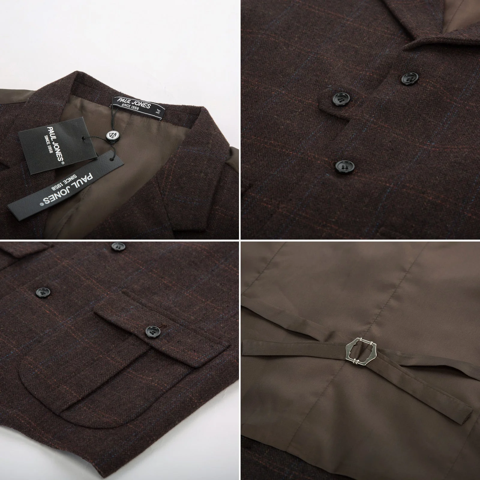 Mens Western Herringbone Suit Vest Tweed Wool Blend Slim Fit Casual Waistcoat - Image 47