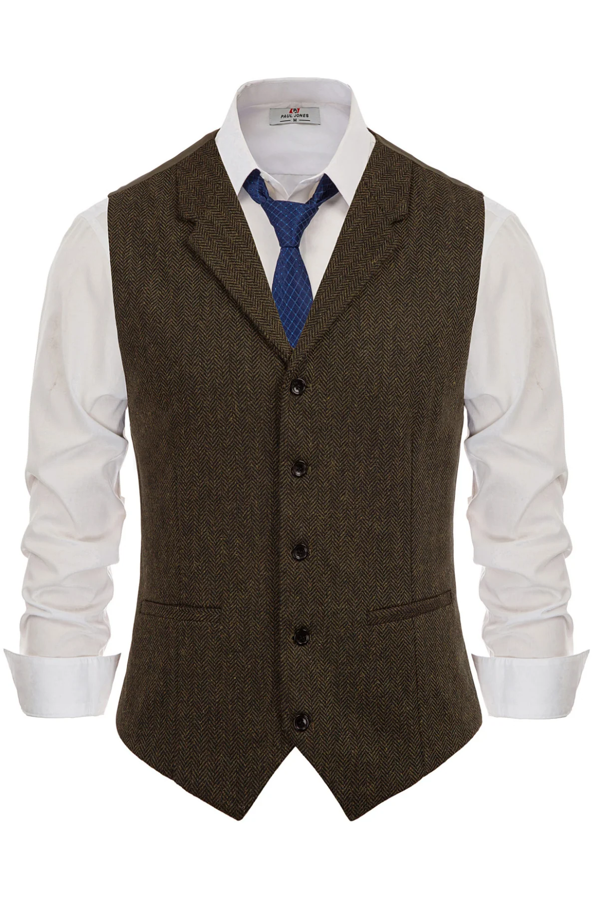 Mens Western Herringbone Suit Vest Tweed Wool Blend Slim Fit Waistcoats - Image 17