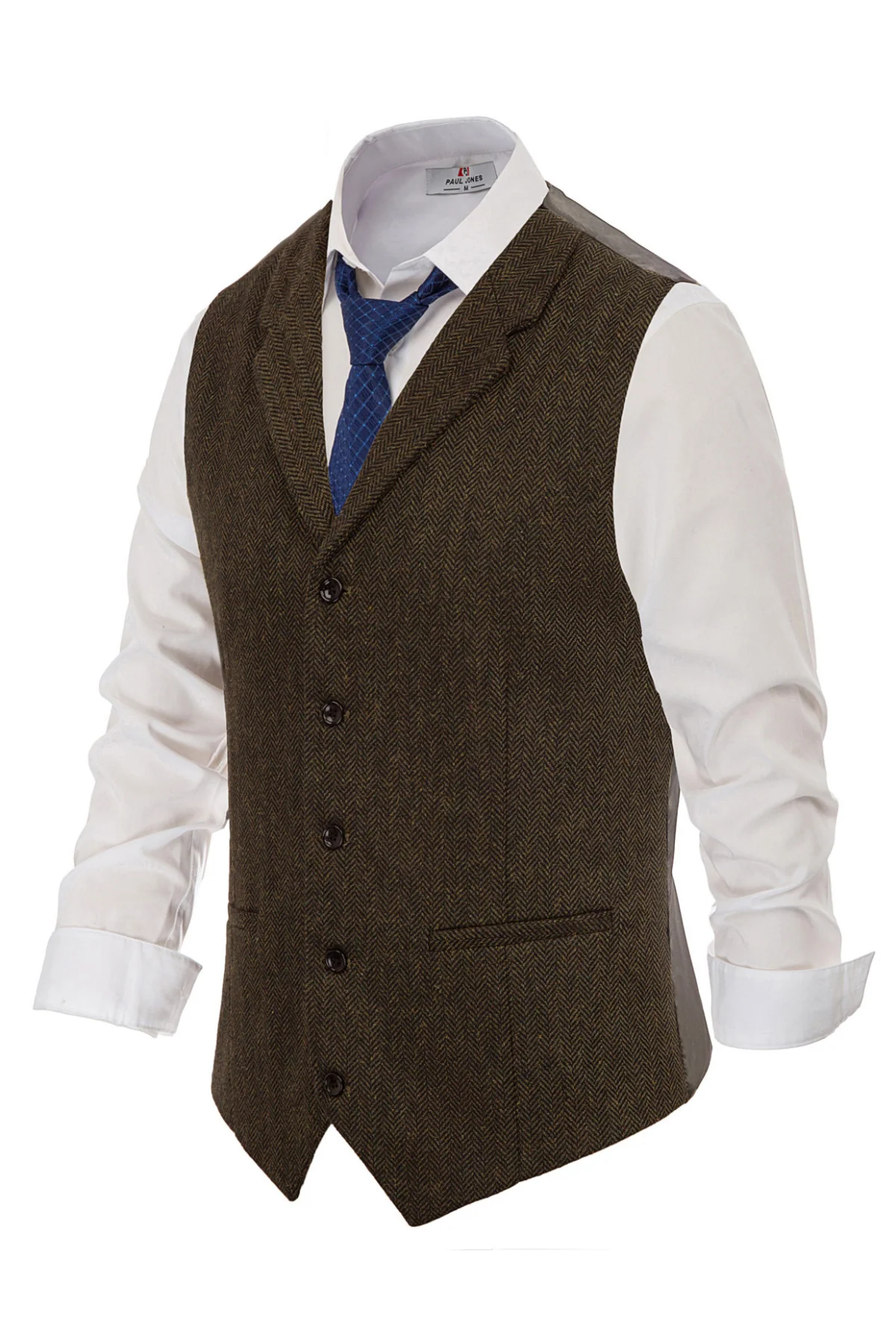 Mens Western Herringbone Suit Vest Tweed Wool Blend Slim Fit Waistcoats - Image 18