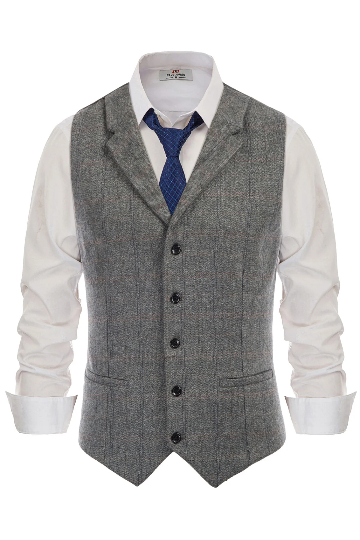 Mens Western Herringbone Suit Vest Tweed Wool Blend Slim Fit Waistcoats - Image 24
