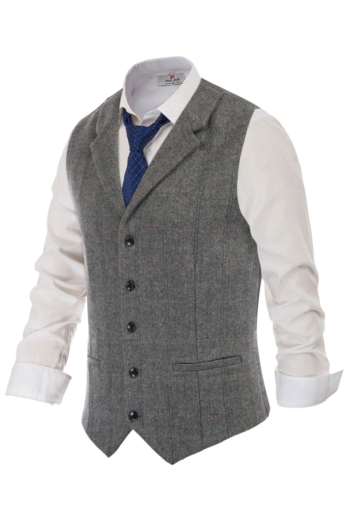 Mens Western Herringbone Suit Vest Tweed Wool Blend Slim Fit Waistcoats - Image 25