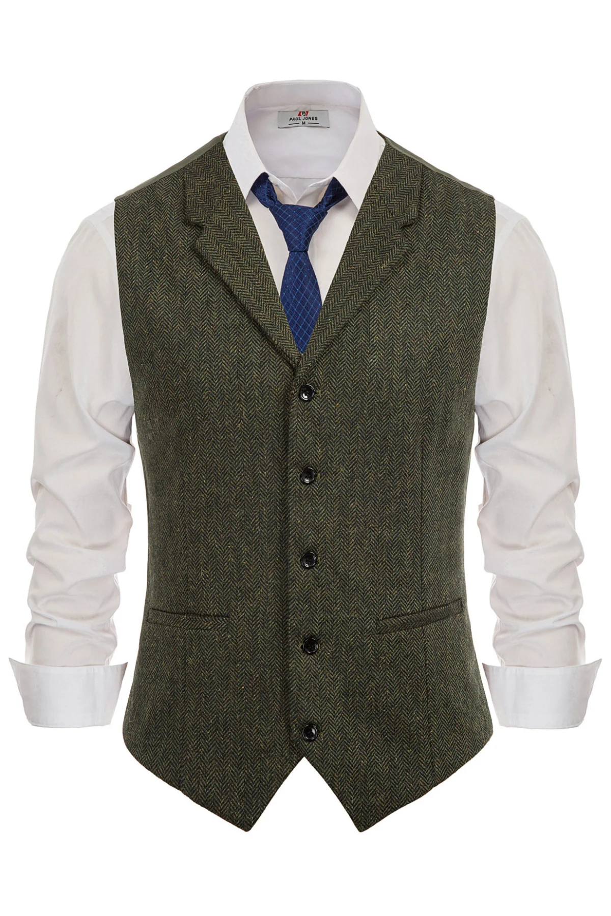 Mens Western Herringbone Suit Vest Tweed Wool Blend Slim Fit Waistcoats - Image 3