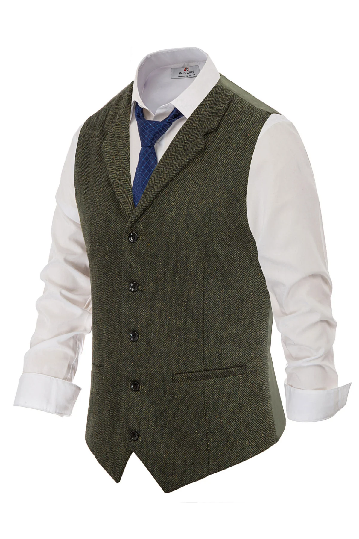 Mens Western Herringbone Suit Vest Tweed Wool Blend Slim Fit Waistcoats - Image 4