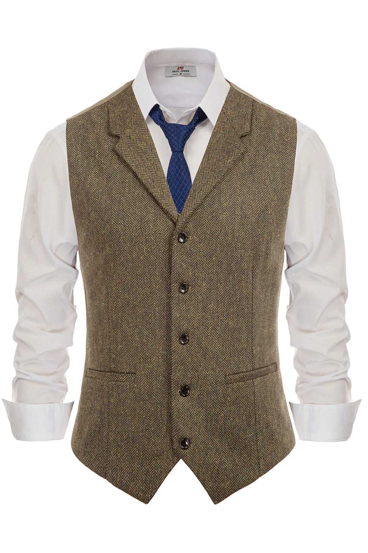 Mens Western Herringbone Suit Vest Tweed Wool Blend Slim Fit Waistcoats - Image 8