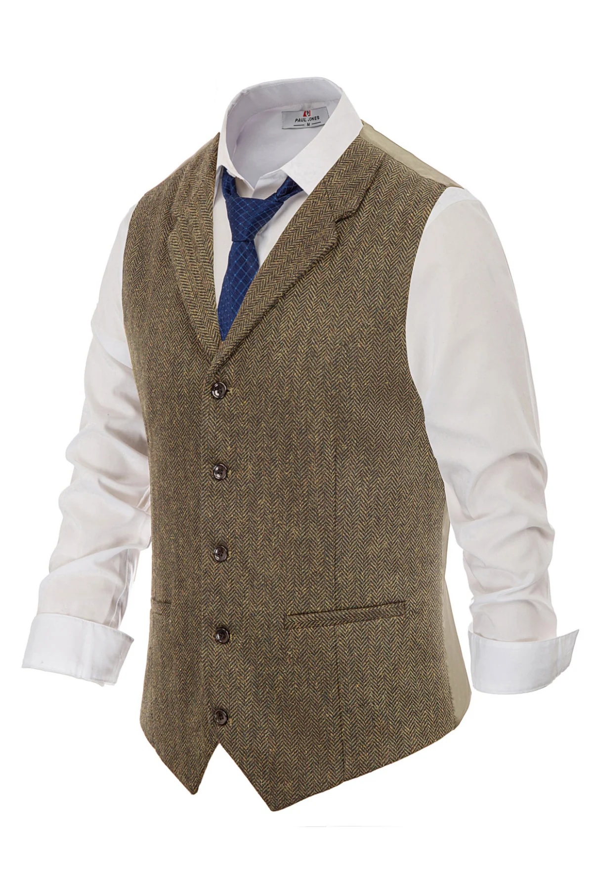 Mens Western Herringbone Suit Vest Tweed Wool Blend Slim Fit Waistcoats - Image 9