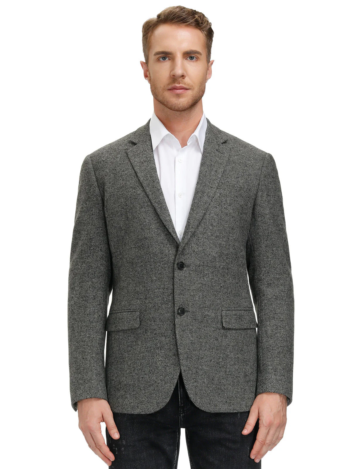 Mens Wool Blend Blazer Jacket Houndstooth Casual Suit Blazer Notch Lapel Two Buttons - Image 10
