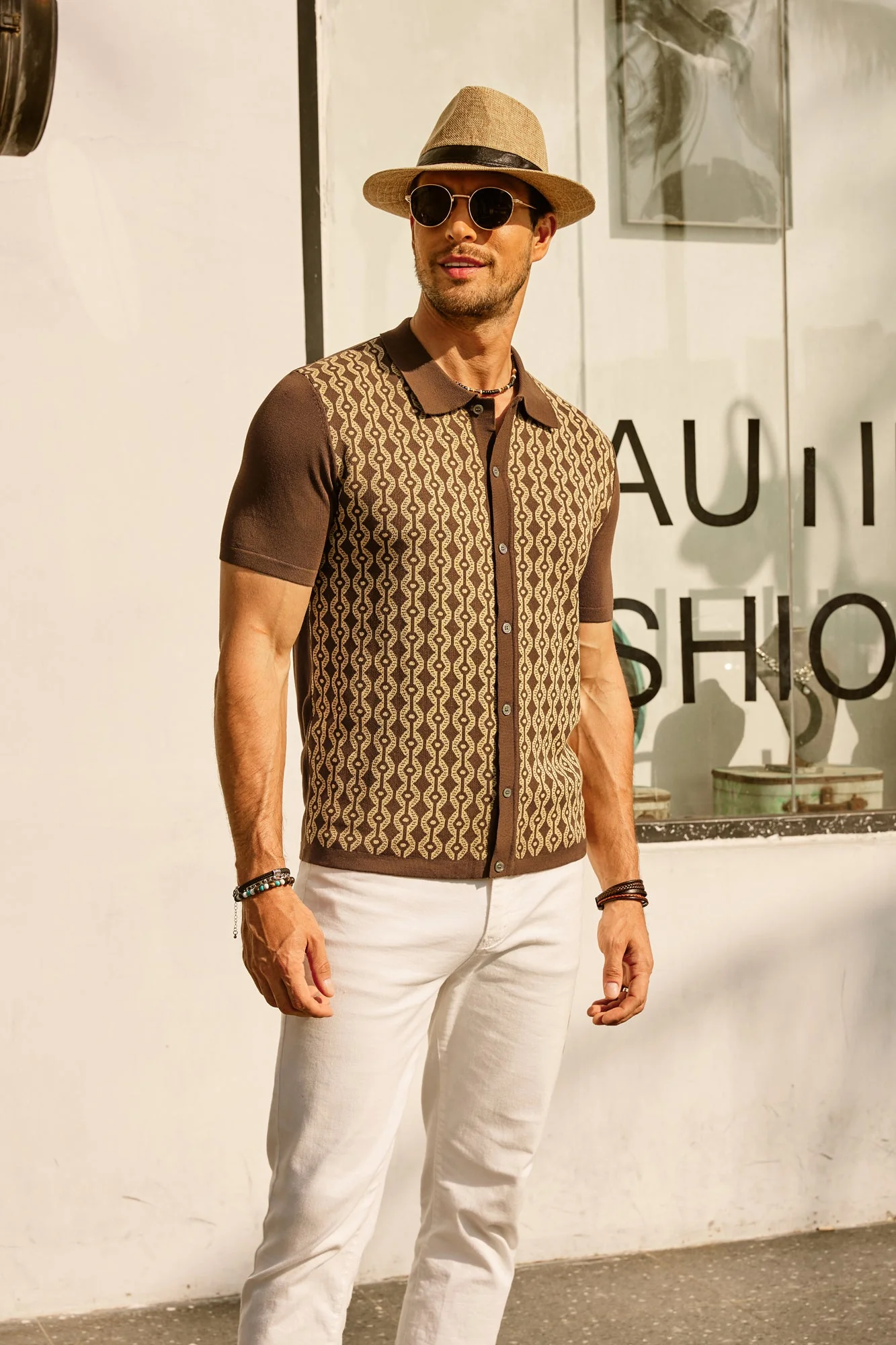 PAUL JONES Men's Contrast 70s Vintage Polo Knit Shirts Short Sleeve Cardigan Knitwear - Image 12