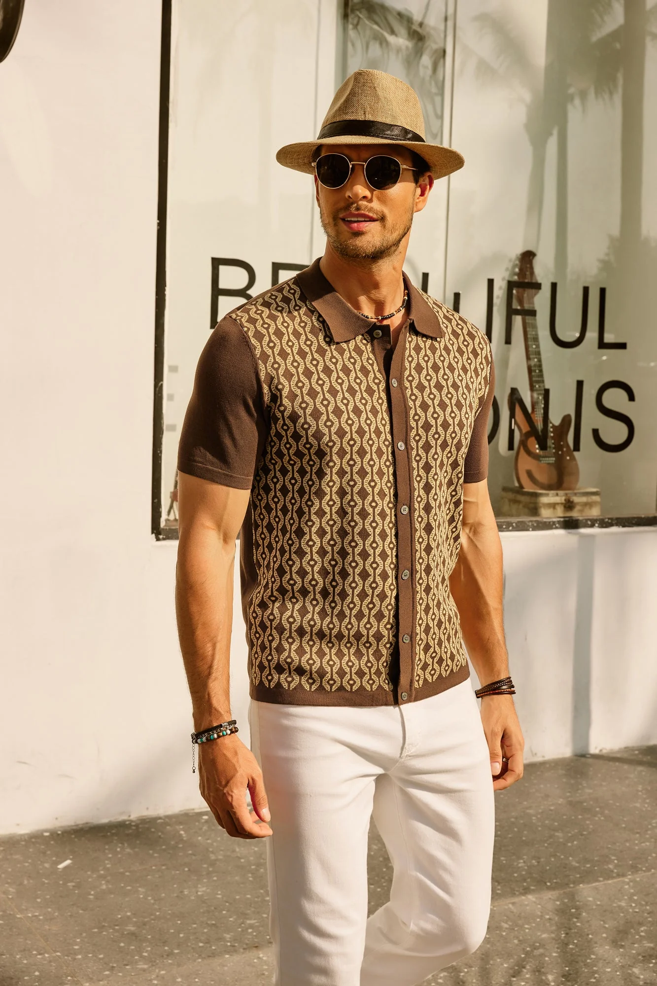 PAUL JONES Men's Contrast 70s Vintage Polo Knit Shirts Short Sleeve Cardigan Knitwear - Image 13