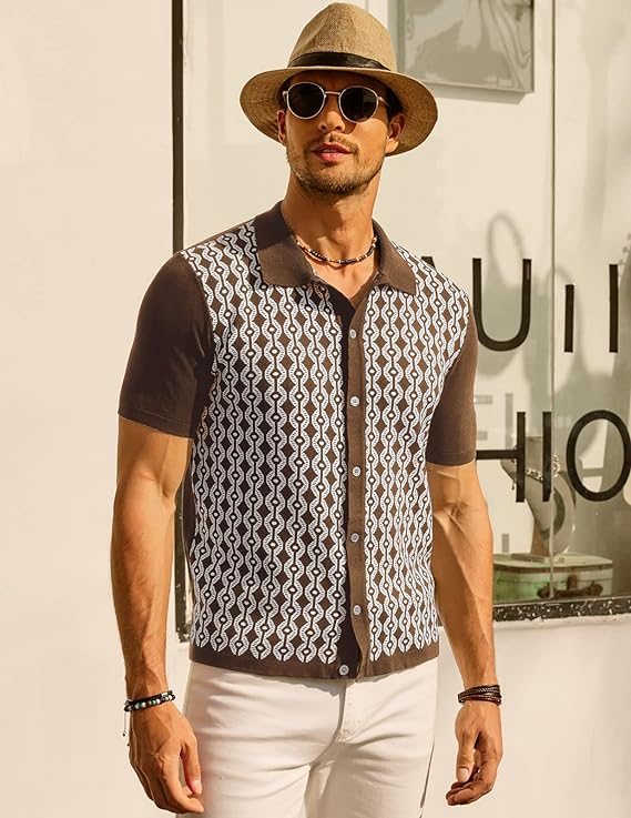 PAUL JONES Men's Contrast 70s Vintage Polo Knit Shirts Short Sleeve Cardigan Knitwear - Image 20