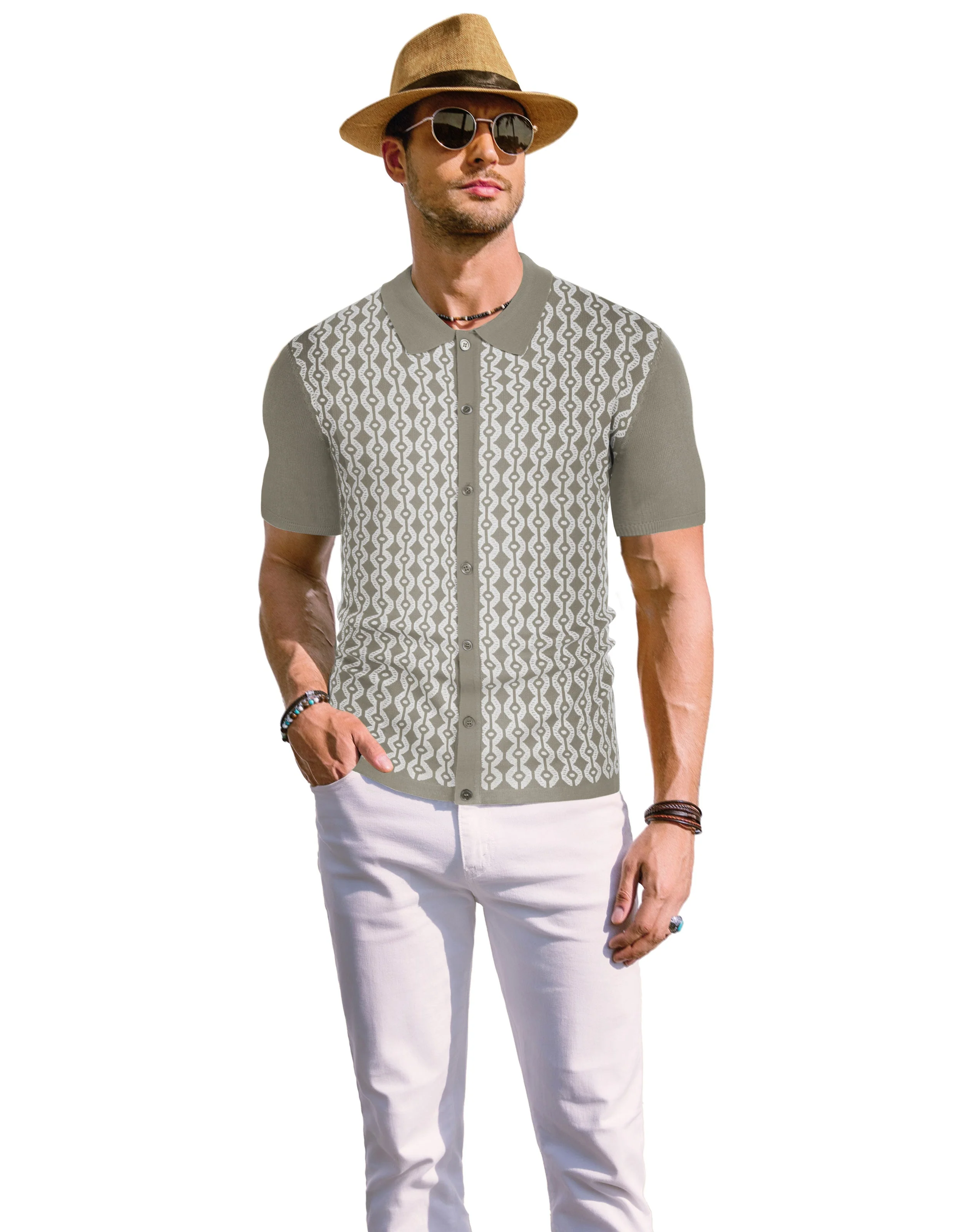 PAUL JONES Men's Contrast 70s Vintage Polo Knit Shirts Short Sleeve Cardigan Knitwear - Image 37