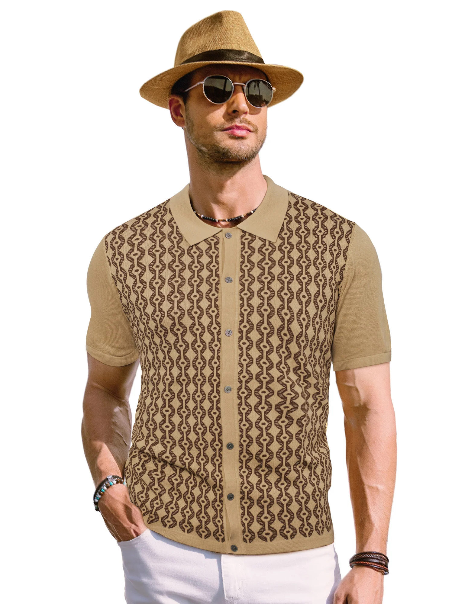 PAUL JONES Men's Contrast 70s Vintage Polo Knit Shirts Short Sleeve Cardigan Knitwear - Image 51