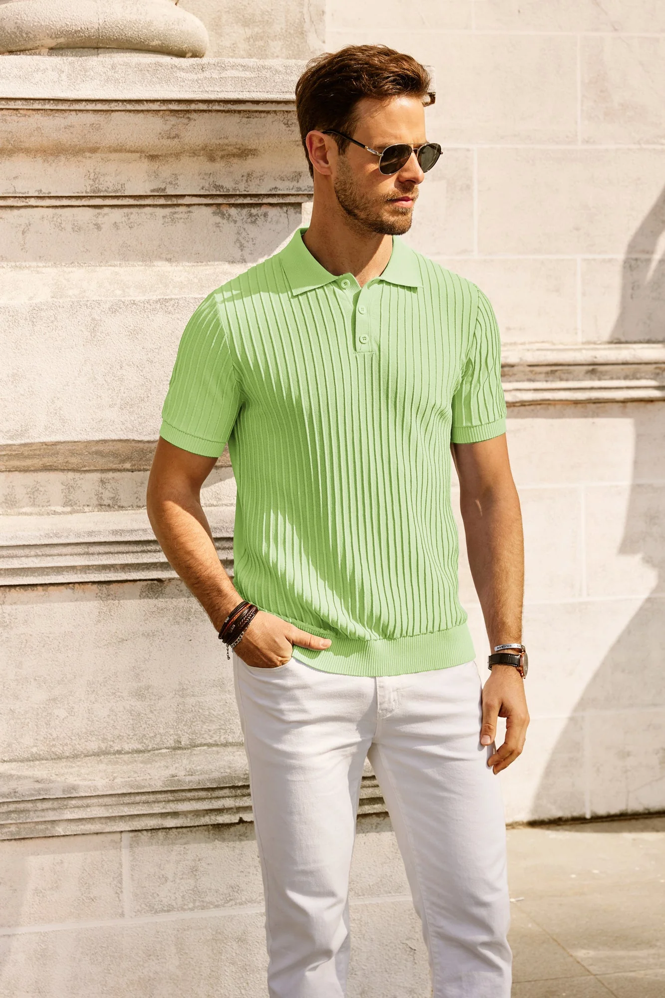 Paul Jones Mens Knit Polo Shirts Casual Short Sleeve Regular Fit Breathable Golf Pullover Shirts - Image 20