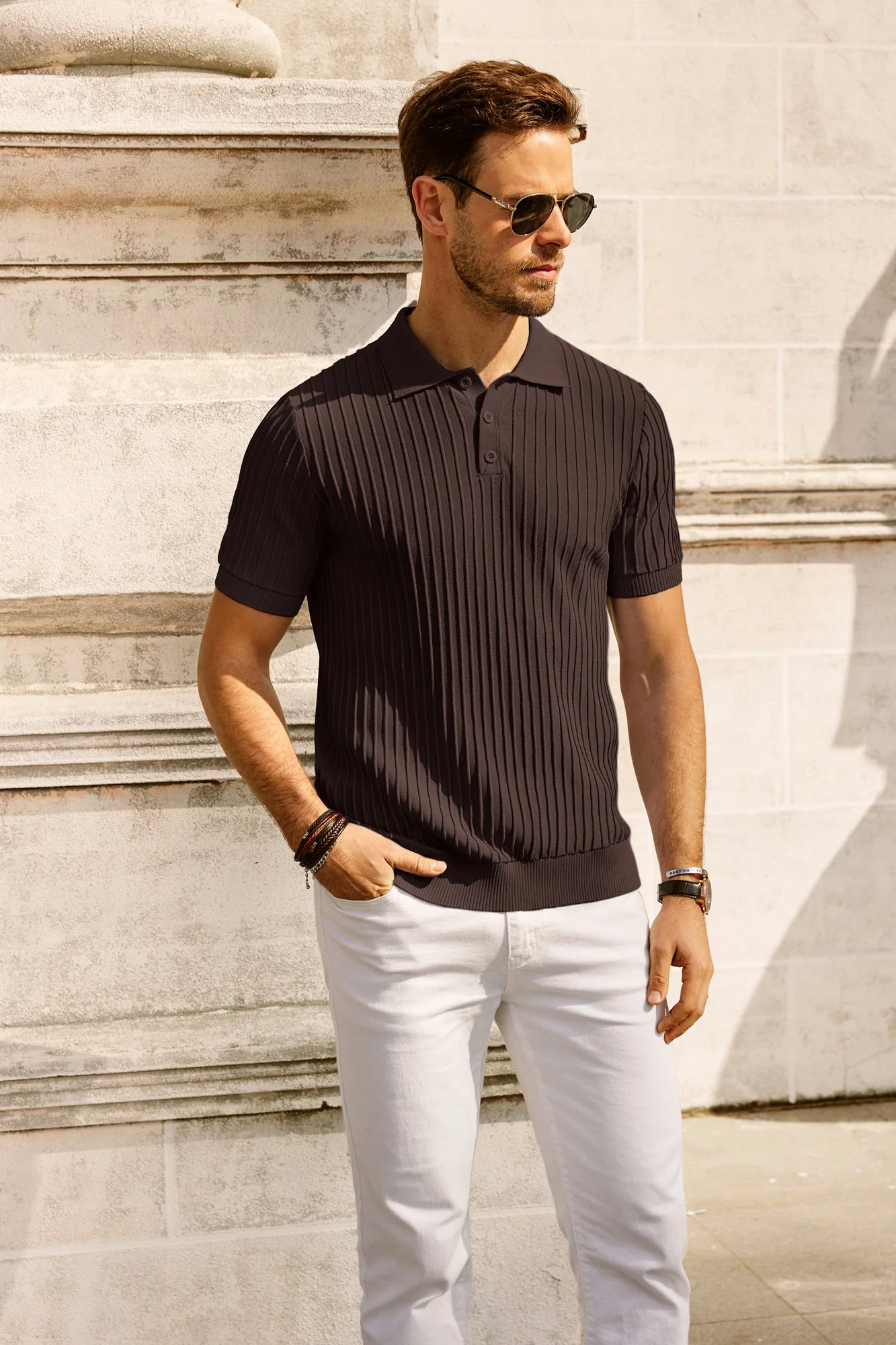 Paul Jones Mens Knit Polo Shirts Casual Short Sleeve Regular Fit Breathable Golf Pullover Shirts - Image 29
