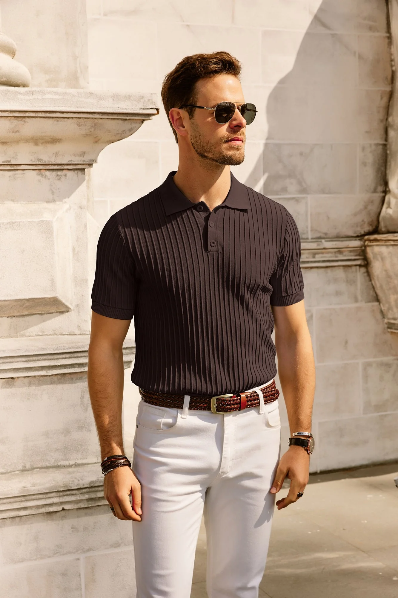 Paul Jones Mens Knit Polo Shirts Casual Short Sleeve Regular Fit Breathable Golf Pullover Shirts - Image 30