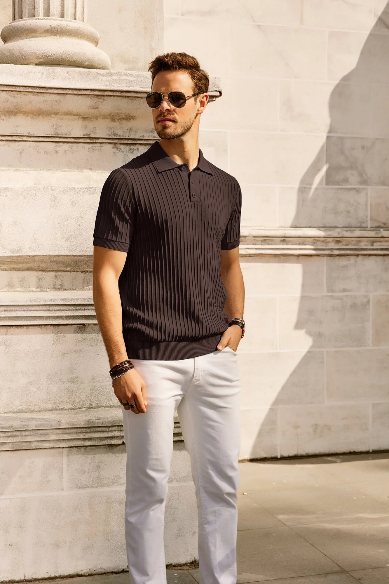 Paul Jones Mens Knit Polo Shirts Casual Short Sleeve Regular Fit Breathable Golf Pullover Shirts - Image 31