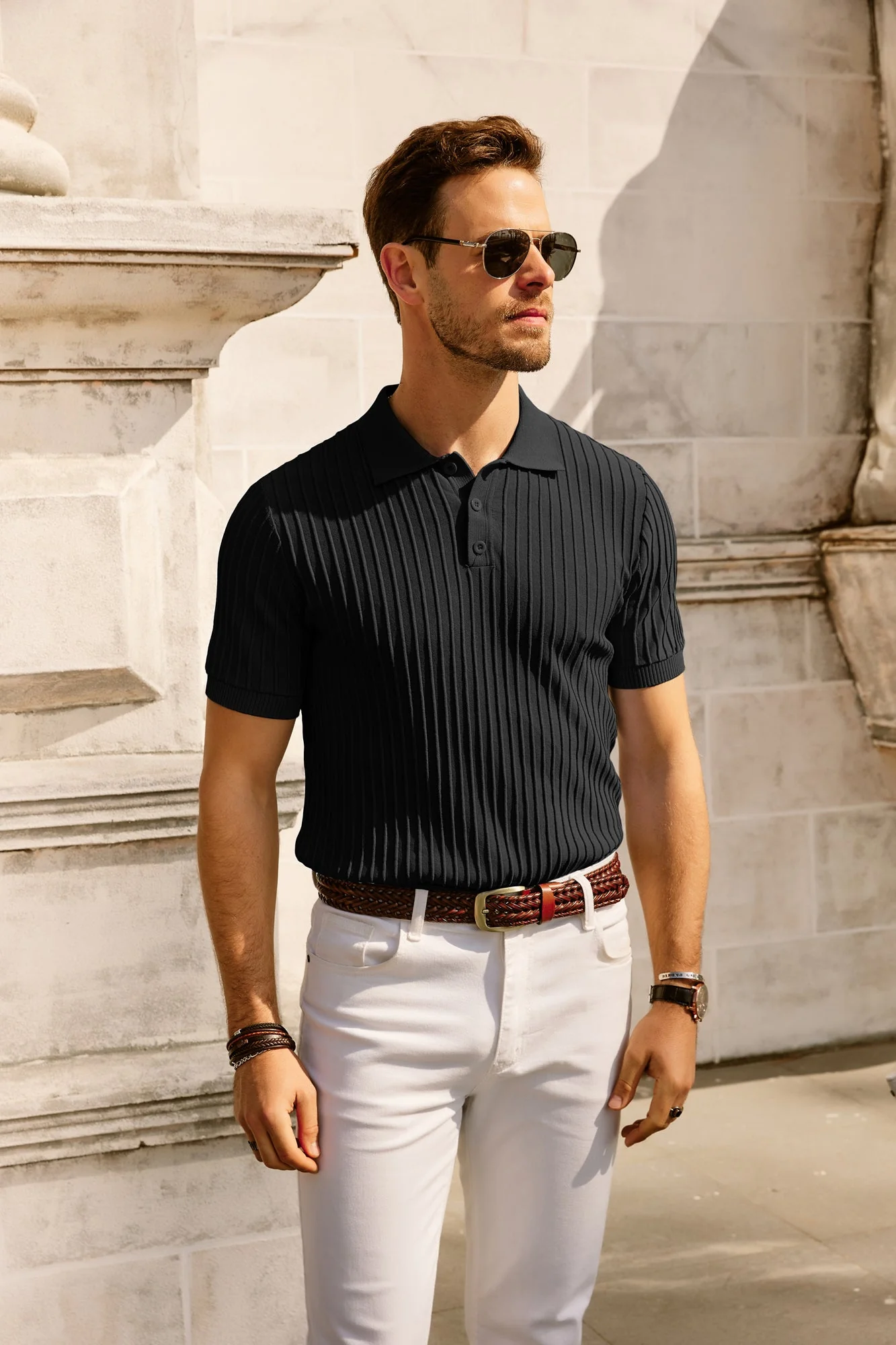 Paul Jones Mens Knit Polo Shirts Casual Short Sleeve Regular Fit Breathable Golf Pullover Shirts - Image 5