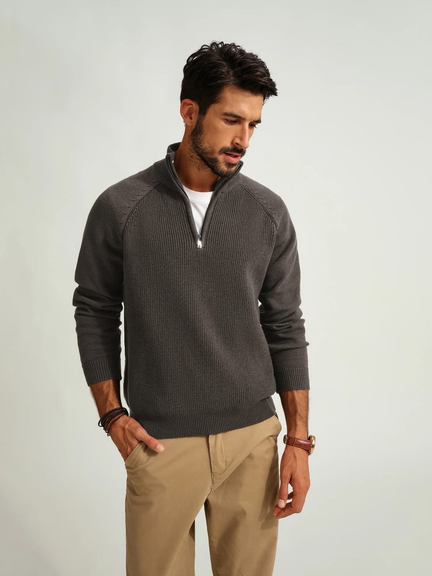 Paul Jones Men's Quarter Zip Sweater Casual Mock Neck Pullover Slim Fit Knit Polo Sweater - Image 43