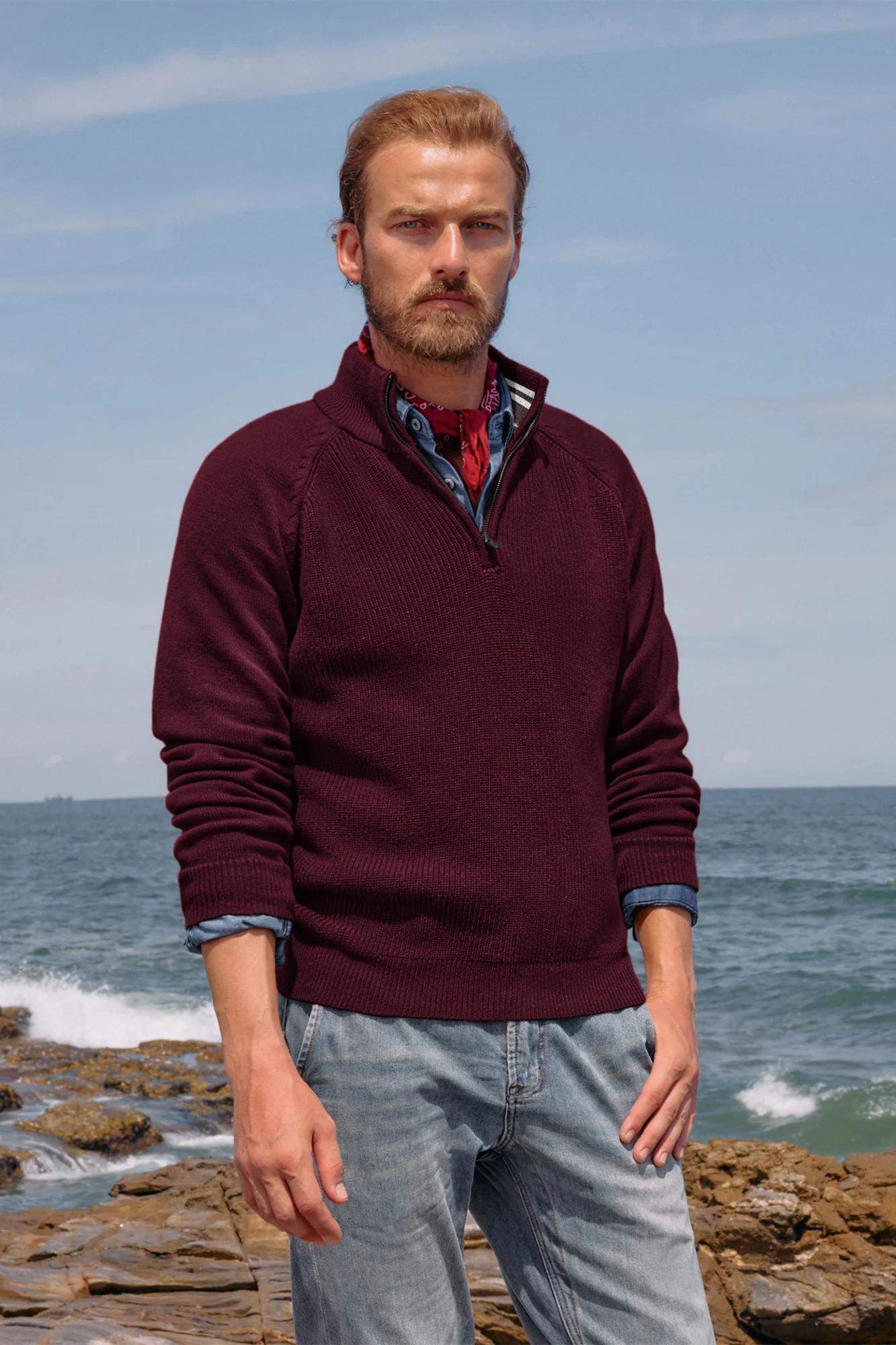 Paul Jones Men's Quarter Zip Sweater Casual Mock Neck Pullover Slim Fit Knit Polo Sweater - Image 48