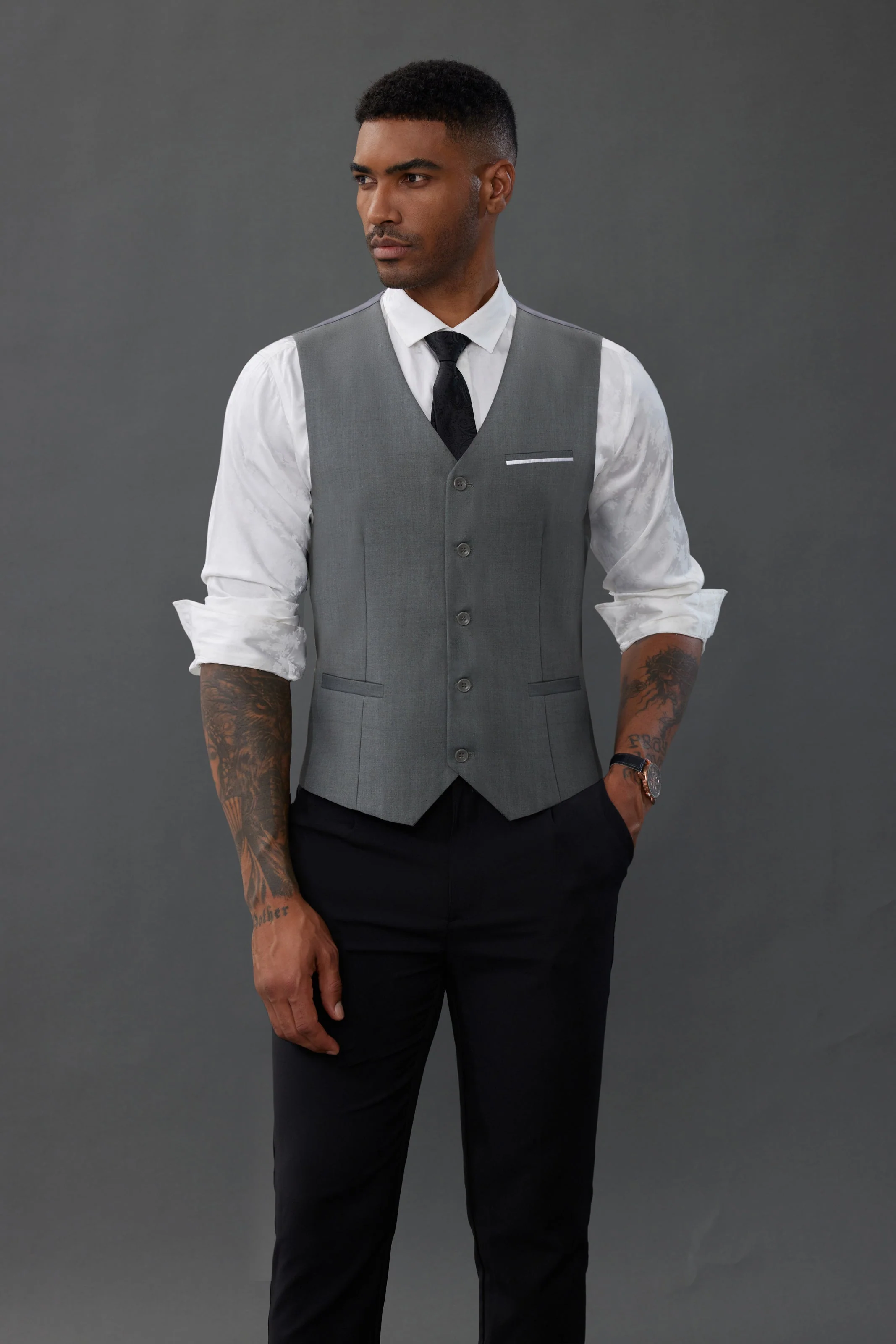 Paul Jones Mens Suit Vest Casual Business Waistcoat Regular Fit Formal Vest - Image 18