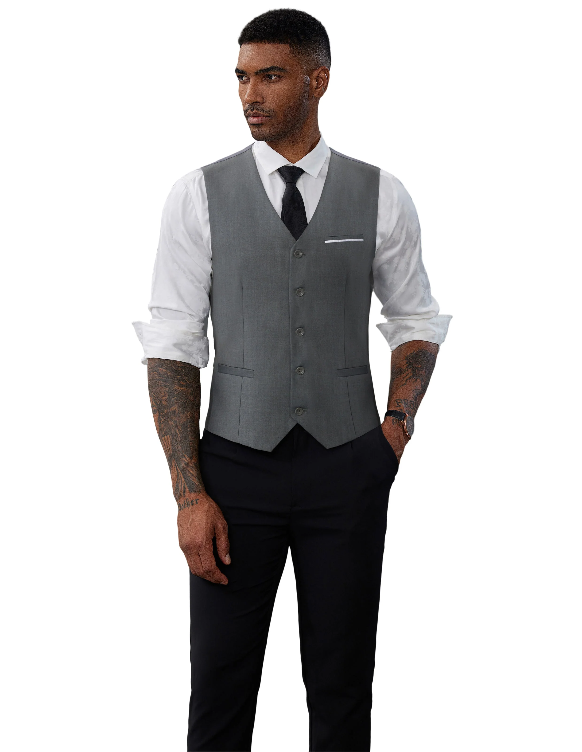 Paul Jones Mens Suit Vest Casual Business Waistcoat Regular Fit Formal Vest - Image 20