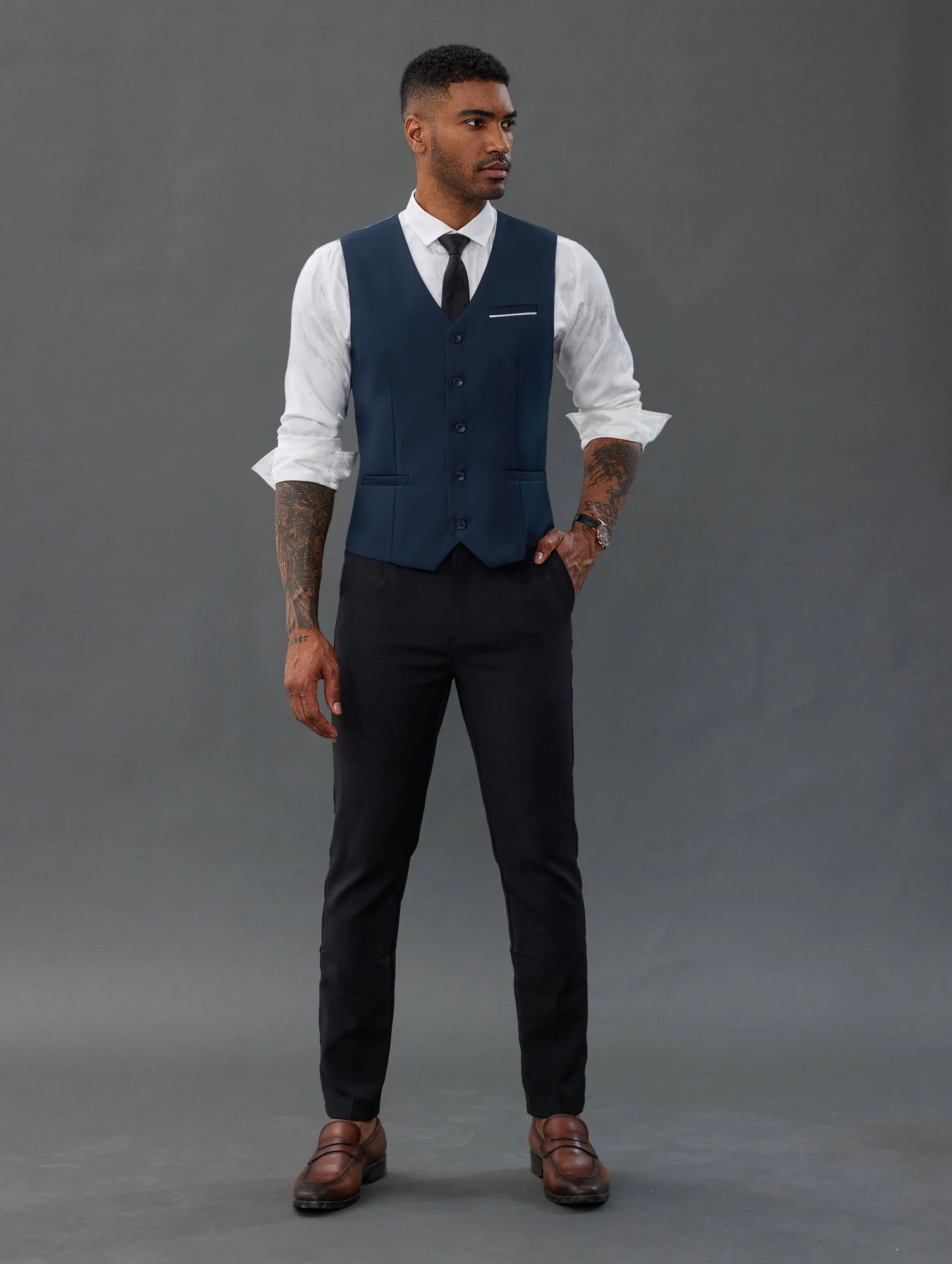 Paul Jones Mens Suit Vest Casual Business Waistcoat Regular Fit Formal Vest - Image 26