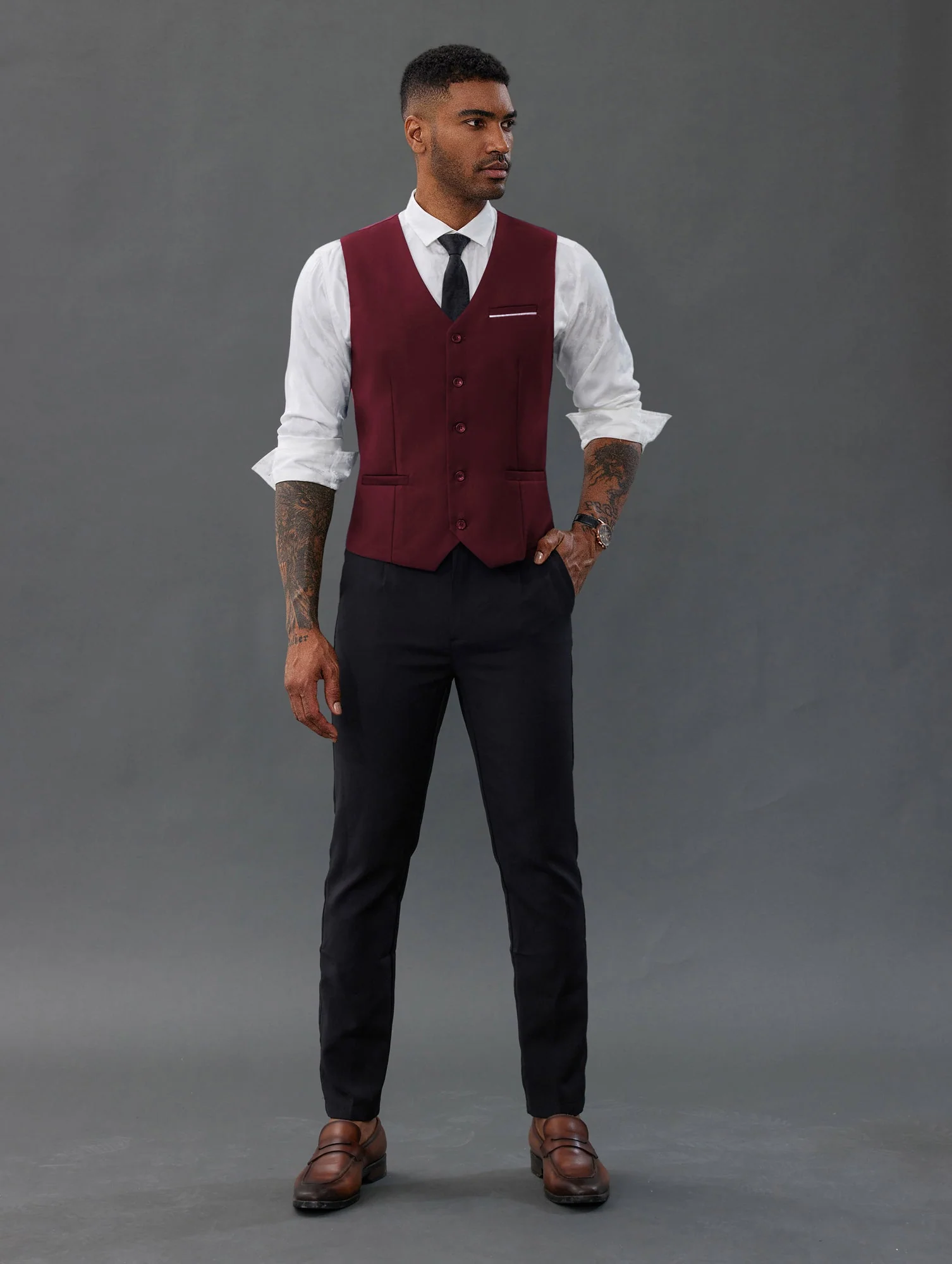 Paul Jones Mens Suit Vest Casual Business Waistcoat Regular Fit Formal Vest - Image 29