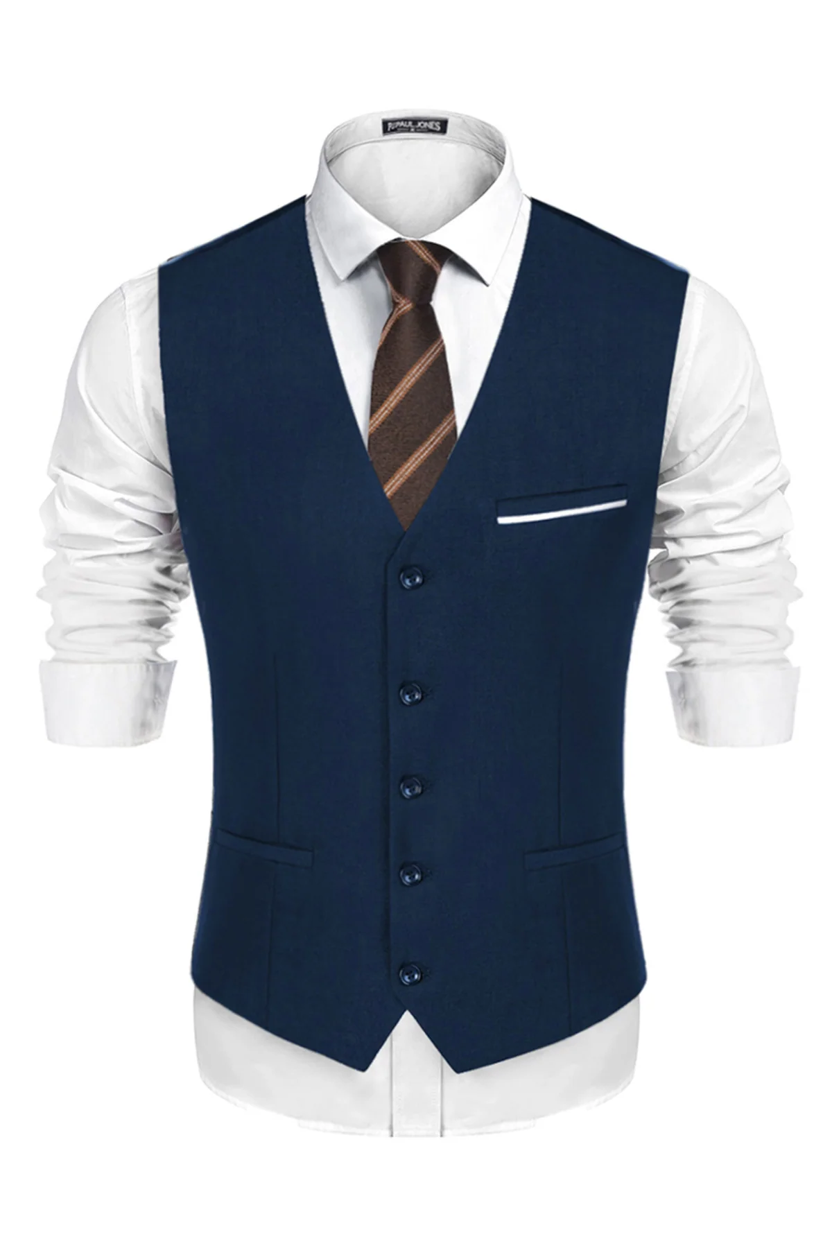Paul Jones Mens Suit Vest Casual Business Waistcoat Regular Fit Formal Vest - Image 32