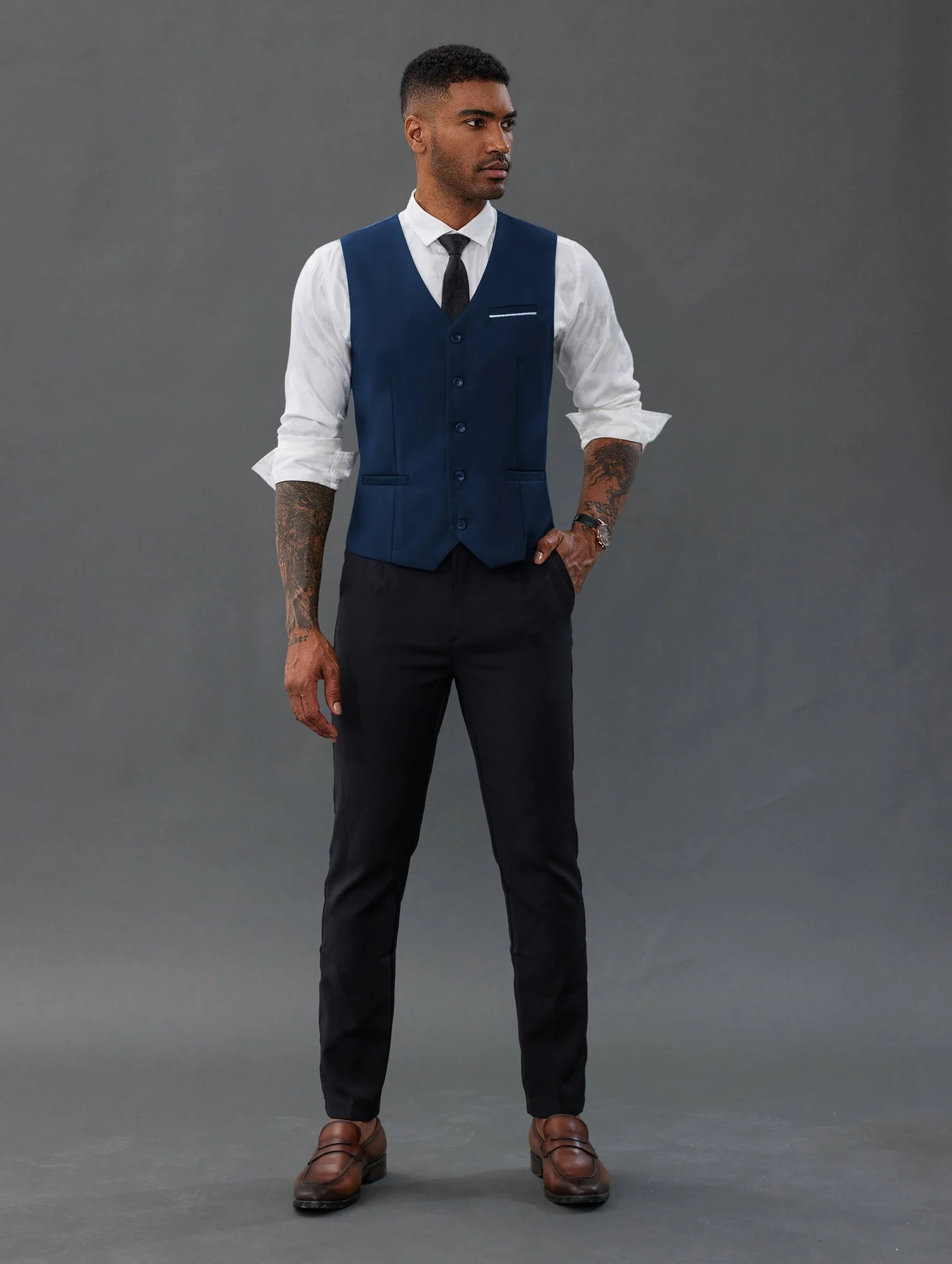 Paul Jones Mens Suit Vest Casual Business Waistcoat Regular Fit Formal Vest - Image 34