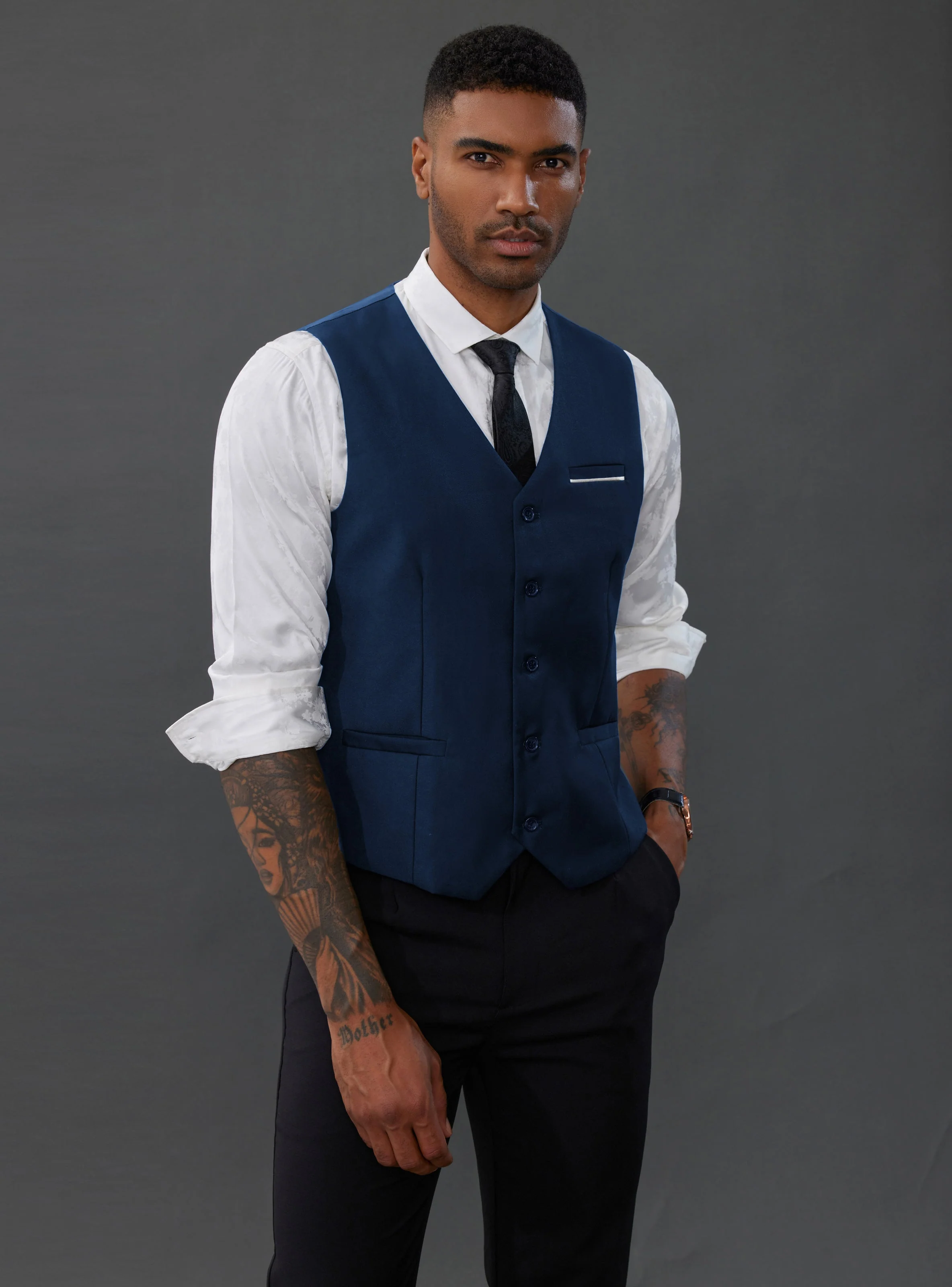 Paul Jones Mens Suit Vest Casual Business Waistcoat Regular Fit Formal Vest - Image 35