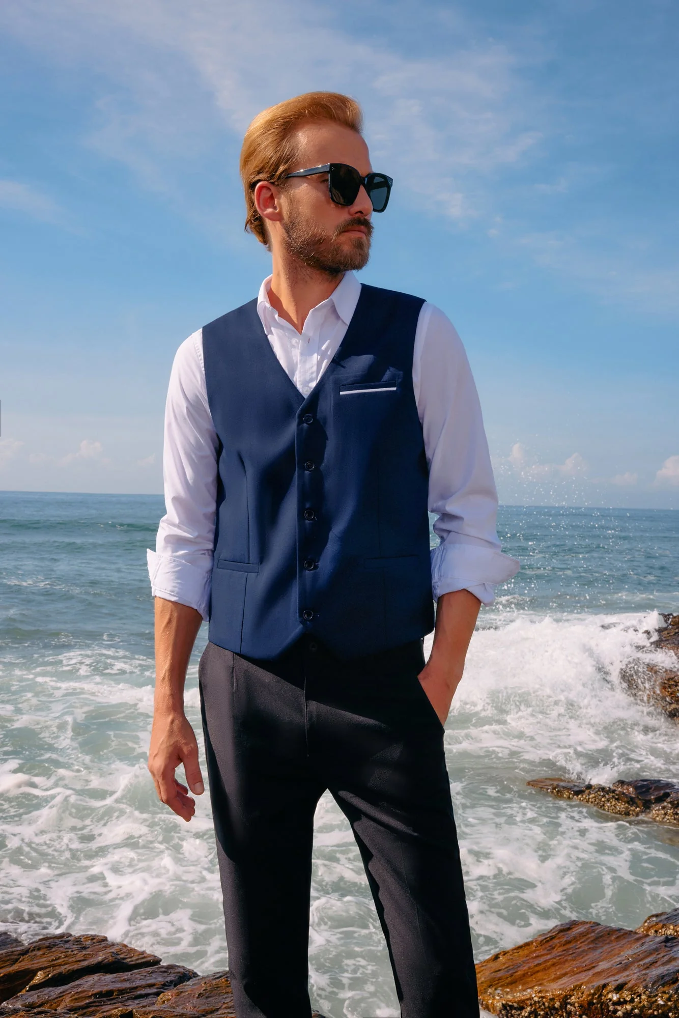 Paul Jones Mens Suit Vest Casual Business Waistcoat Regular Fit Formal Vest - Image 36