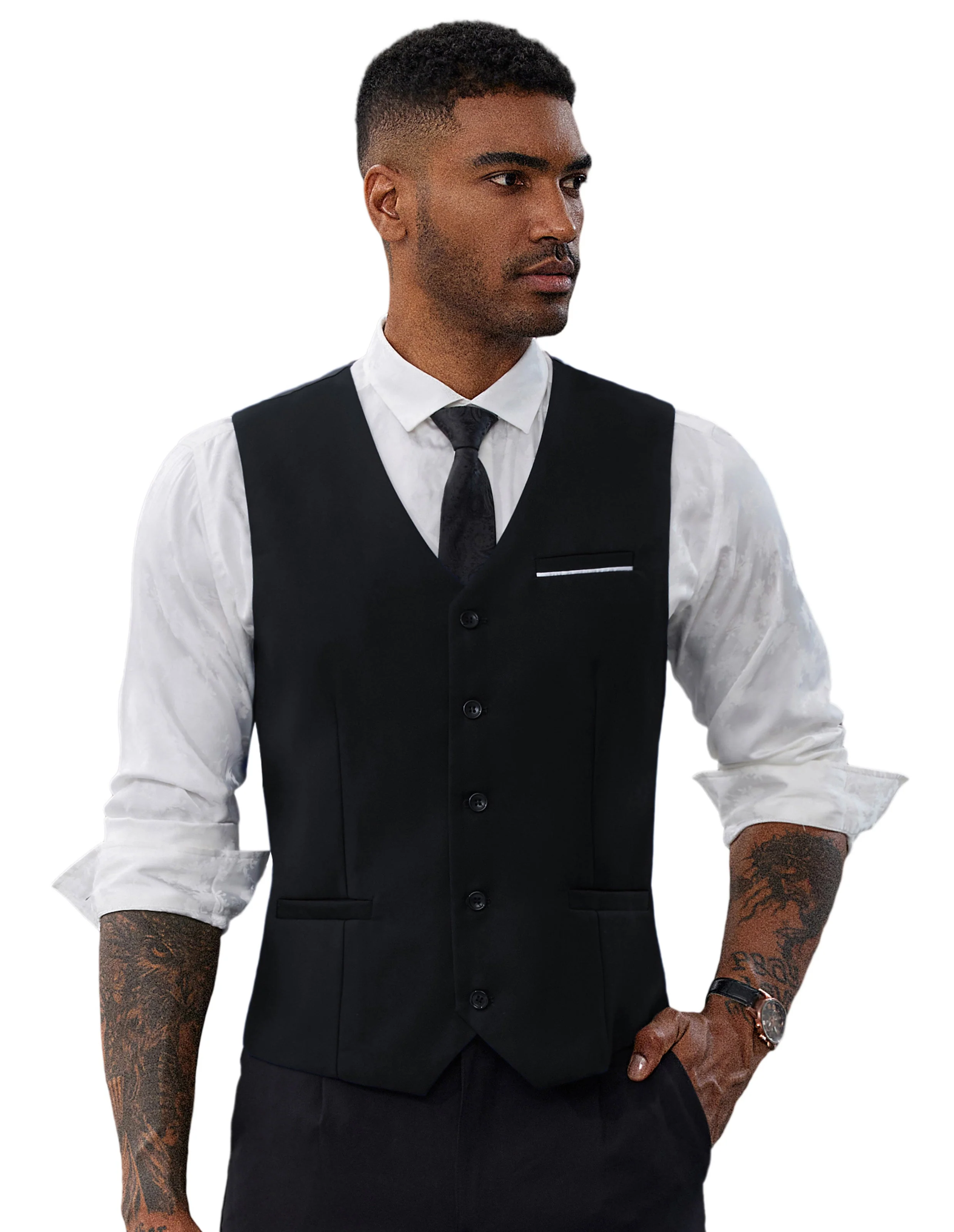 Paul Jones Mens Suit Vest Casual Business Waistcoat Regular Fit Formal Vest - Image 6