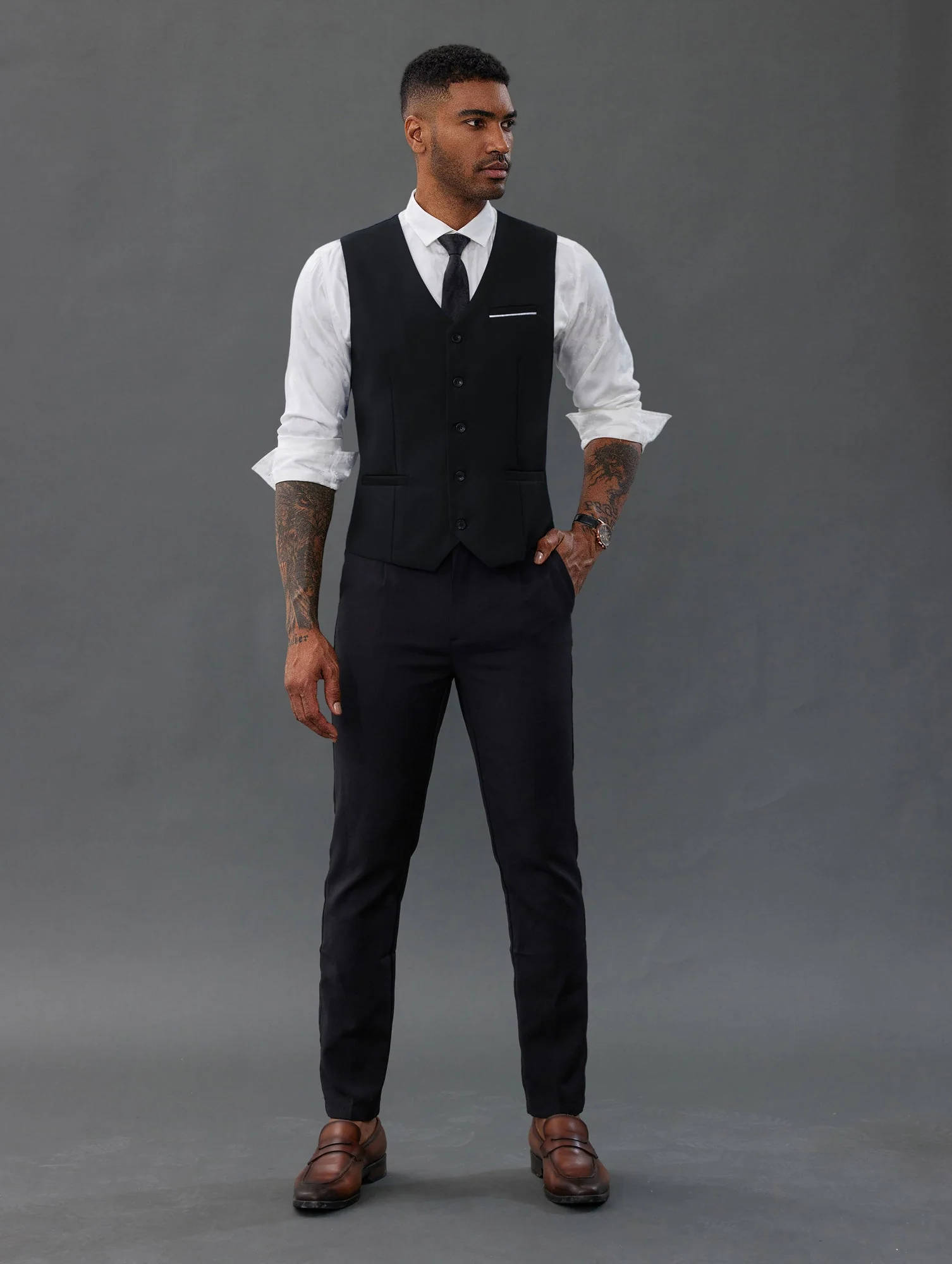 Paul Jones Mens Suit Vest Casual Business Waistcoat Regular Fit Formal Vest - Image 8