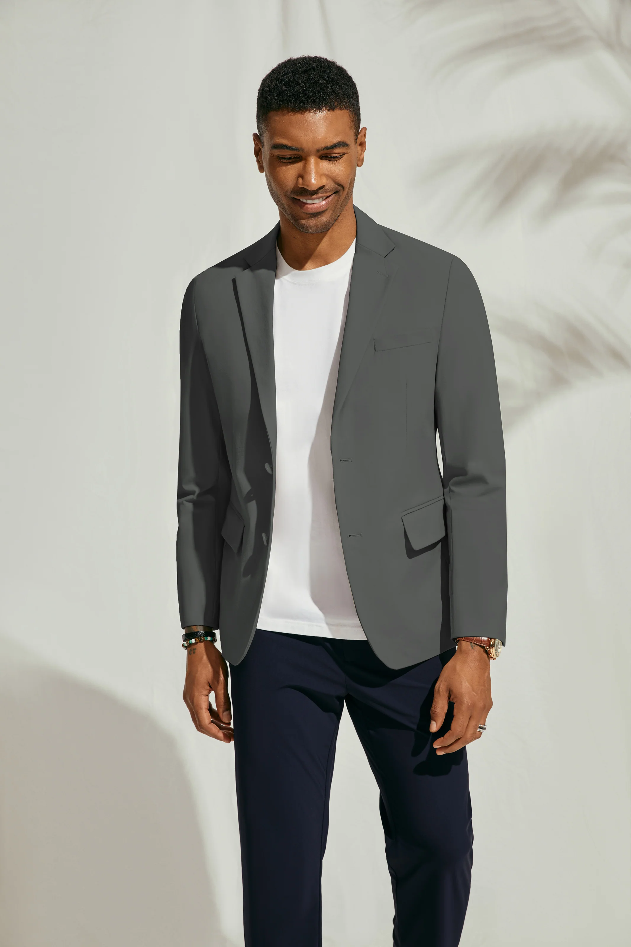 PJ Men Anti-crease Blazer Coat Casual Two-Button Notch Lapel Thin Suit Coat - Image 13